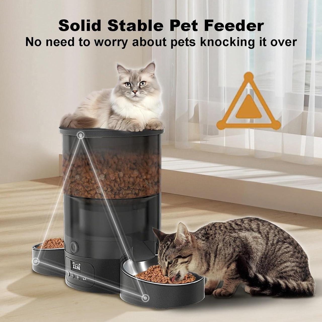 Alt view image 6 of 7 - Automatic Cat Feeder for 2 Cats, 3L Cat Food Dispenser SURDY Auto Cat Feeder with 2 Stainless Bowls, 10s Meal Call Dual Power Supply and Timer Setting 12 Portions 6 Meals Per Day for Cats and Dogs