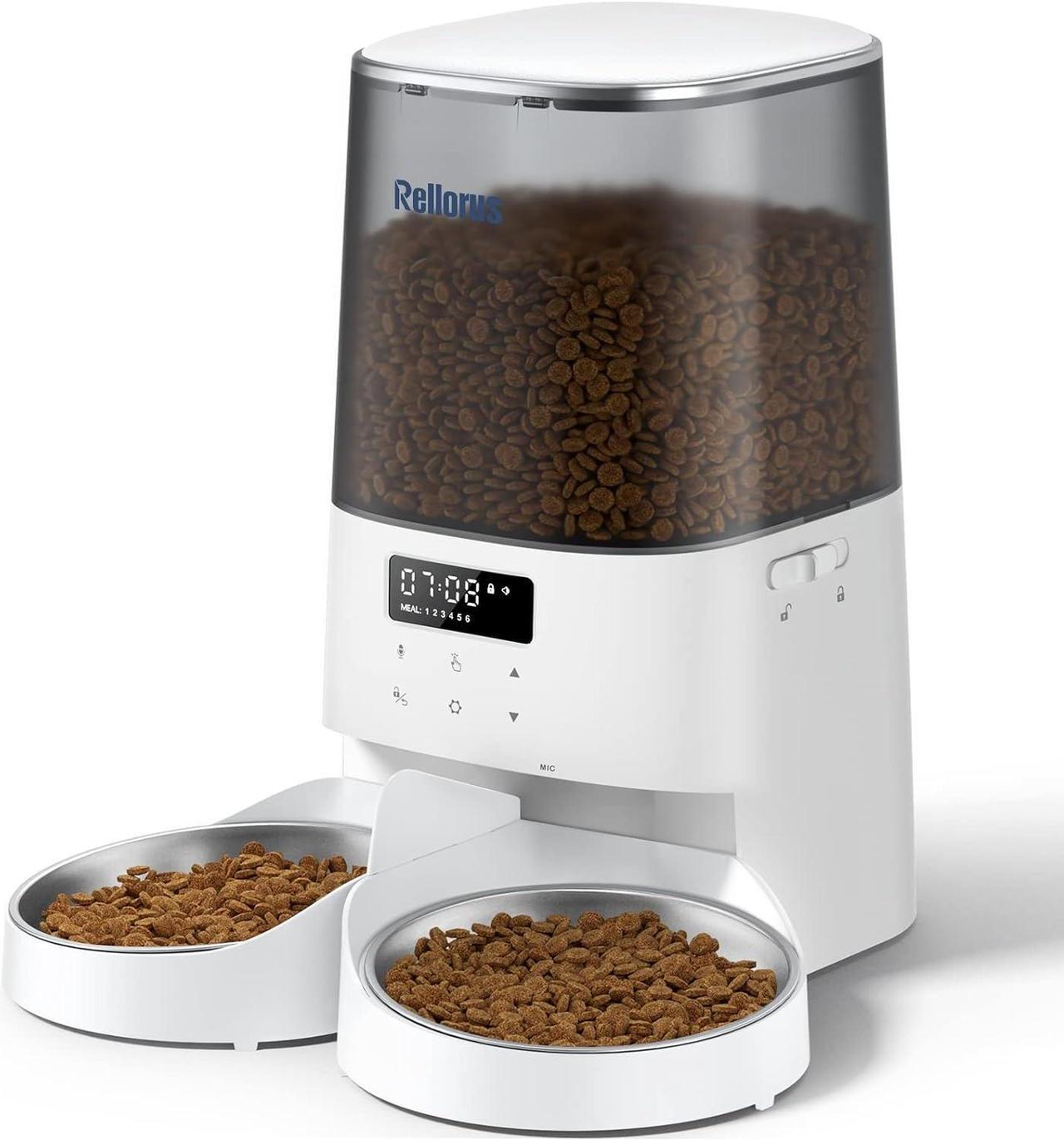 Main image of Automatic Cat Feeders, 5L/21Cups Cat Food Dispenser for Two Cats, Timed Cat Feeder with Double Bowls, 48 Portions 6 Meals Per Day for Cat and Small Dog, Memory Function, 10s Meal Call