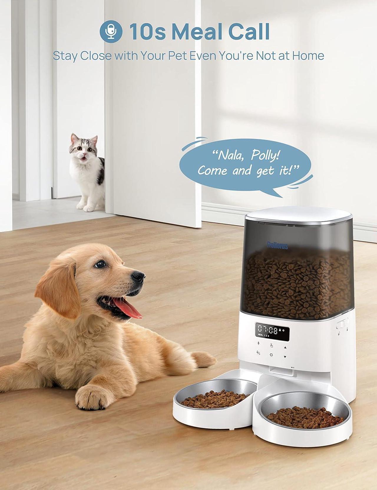 Alt view image 3 of 7 - Automatic Cat Feeders, 5L/21Cups Cat Food Dispenser for Two Cats, Timed Cat Feeder with Double Bowls, 48 Portions 6 Meals Per Day for Cat and Small Dog, Memory Function, 10s Meal Call
