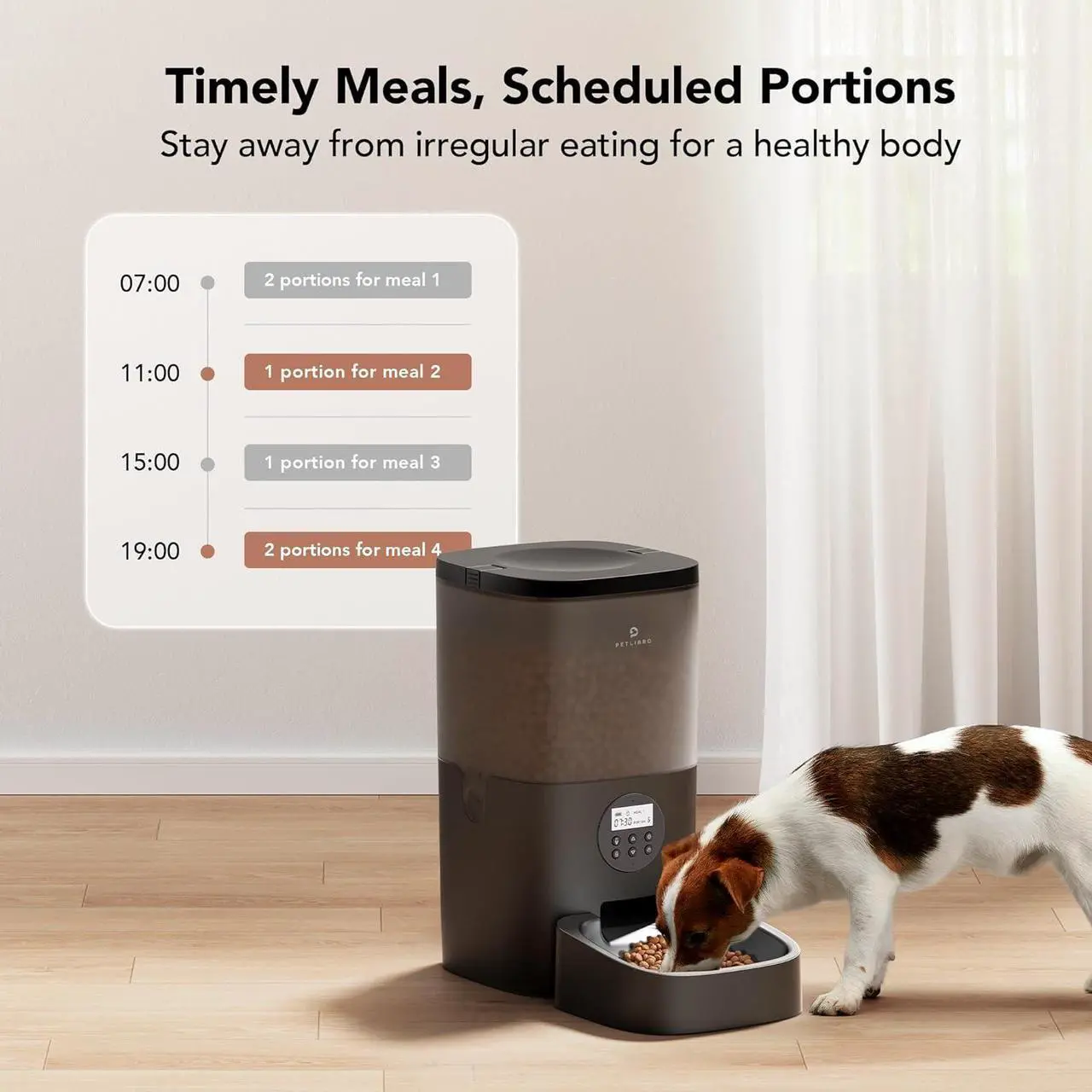 Alt view image 2 of 7 - Automatic Dog Feeder, 6L Dog Food Dispenser with Timer Interactive Voice Recorder, Auto Dog Feeder with Desiccant Bag 1-4 Meals Dry Food, Black Transparent