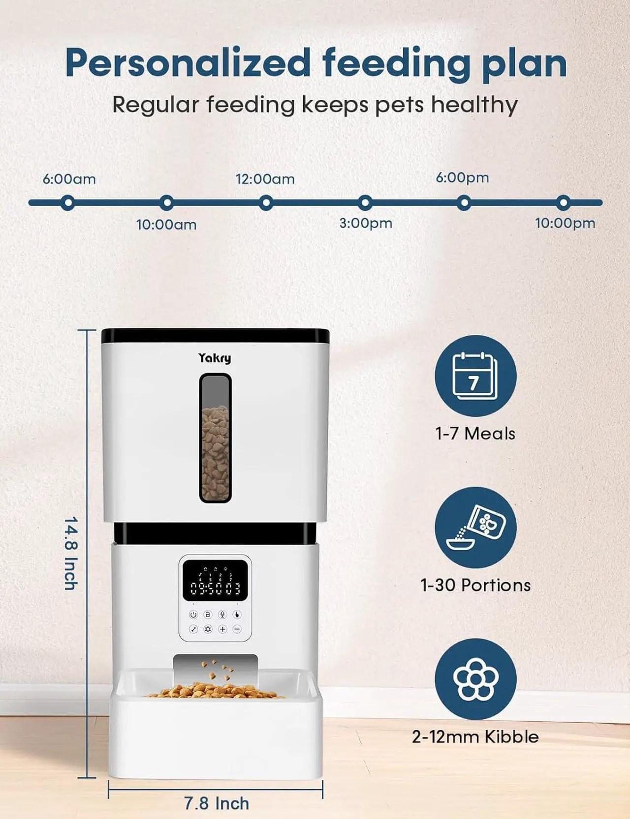 Alt view image 6 of 7 - Automatic Dog Feeder Easy Setup - 8L/33 Cups Large Capacity Dog Food Dispenser Battery Operated with 180-Day Life - Timed Cat Feeder Record 20s Voice Desiccant Bag for Cats and Small Medium Dogs Yakry