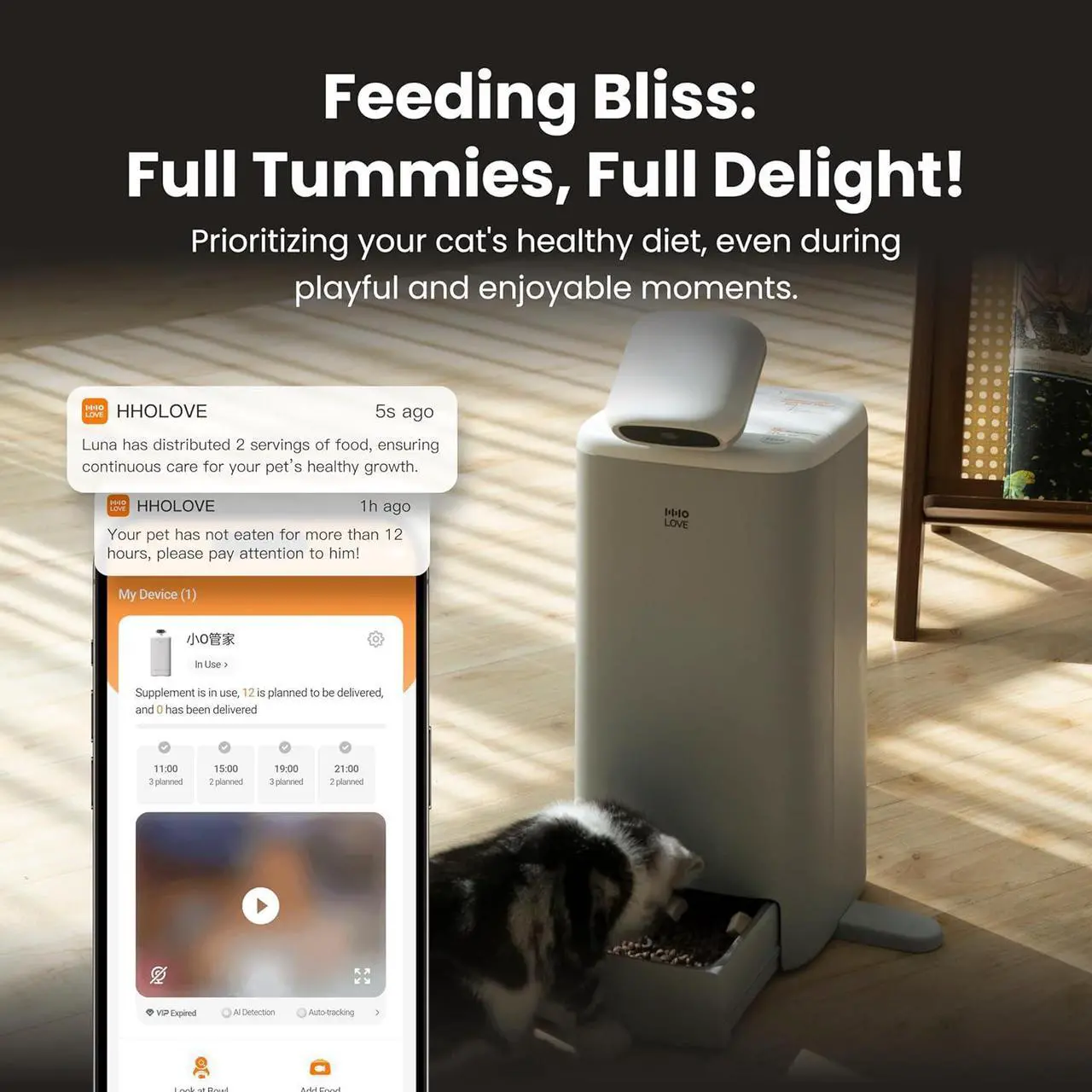Alt view image 3 of 6 - Automatic Cat Feeder, 360° Pet Camera 2K HD Monitor with Night Vision, 5G/2.4G Pet Feeder with 2-Way Audio, Low Food Alert&Blockage Sensor, Laser Toy