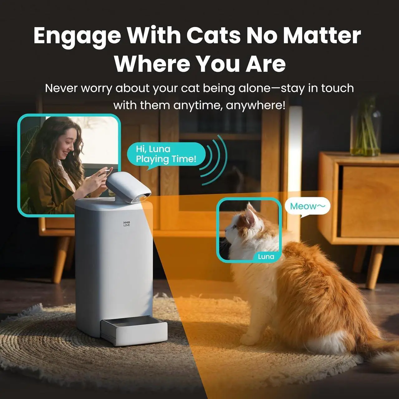 Alt view image 2 of 6 - Automatic Cat Feeder, 360° Pet Camera 2K HD Monitor with Night Vision, 5G/2.4G Pet Feeder with 2-Way Audio, Low Food Alert&Blockage Sensor, Laser Toy