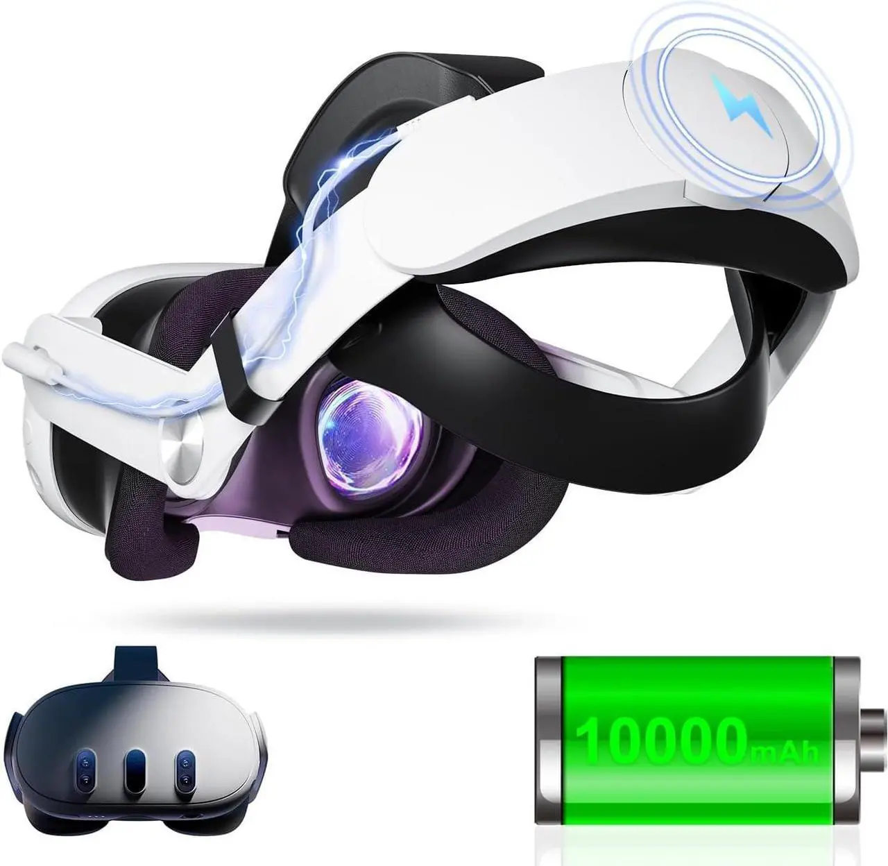 Main image of Aolukytech Comfort Battery Head Strap 10000mAh Compatible with Quest 3 Accessories, Battery Pack Soft Cushion VR Elite Strap for Balance Weight, Extend Playtime & Enhance Immersion & Fast Charge