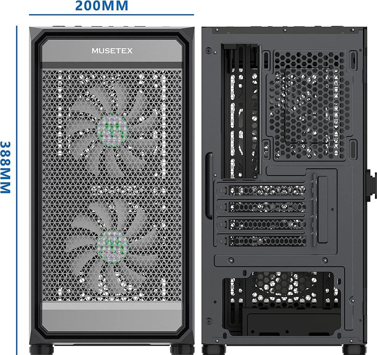 Alt view image 6 of 6 - MATX(Micro ATX) PC Case, Computer Case Pre-Installed 2pcs ARGB Fans,MUSETEX Computer Gaming Case with Type-C, USB 3.0, Opening Tempered Glass Side Door Mesh Airflow Tower Case