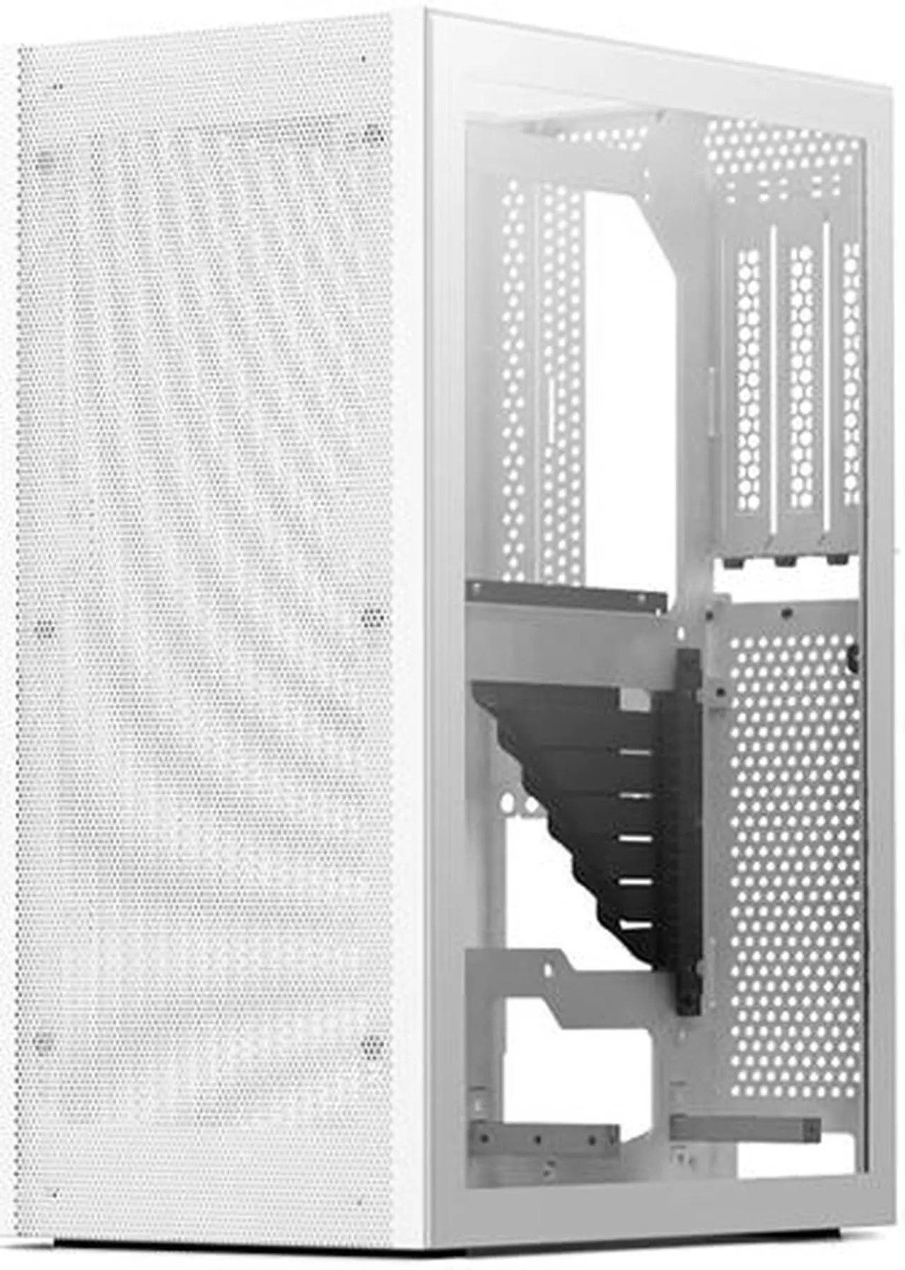 Main image of SSUPD Meshlicious Mini-ITX Small Form Factor (SFF) Case - One Tempered Glass Side Panel & One Mesh Side Panel with PCIe 3.0 Riser Cable - White Color, Tool-Free and Easy Accessibility