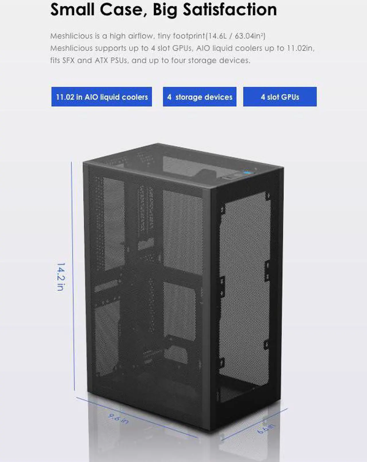 Alt view image 3 of 6 - SSUPD Meshlicious Mini-ITX Small Form Factor (SFF) Case - Full Mesh Side Panel with PCIe 4.0 Riser Cable - Black Color, Tool-Free and Easy Accessibility