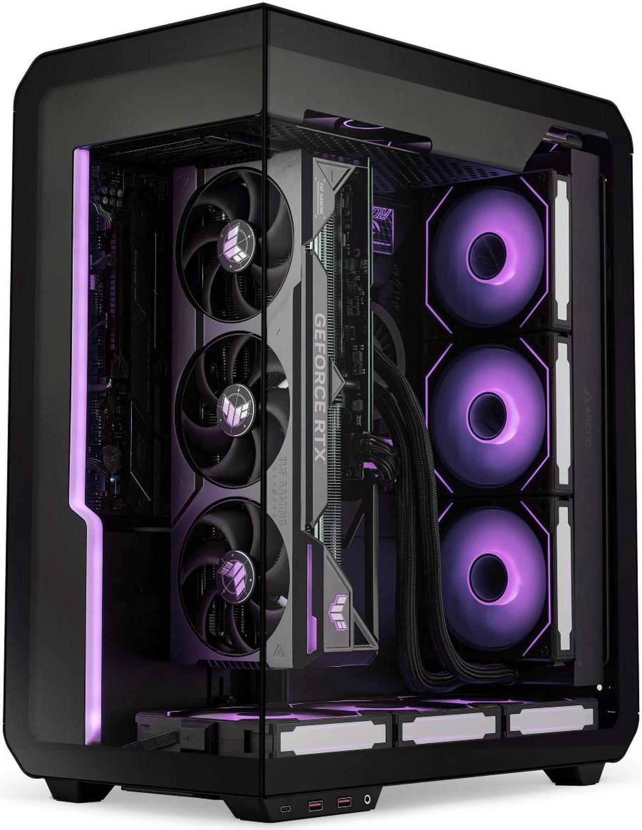 Alt view image 2 of 7 - SSUPD Xhuttle Black ATX Mid Tower Gaming Case, with a dual - chamber design, Panoramic Tempered Glass ,Vertical GPU Airflow, Includes 3 x 120mm ARGB Reverse Fan, RGB Strip