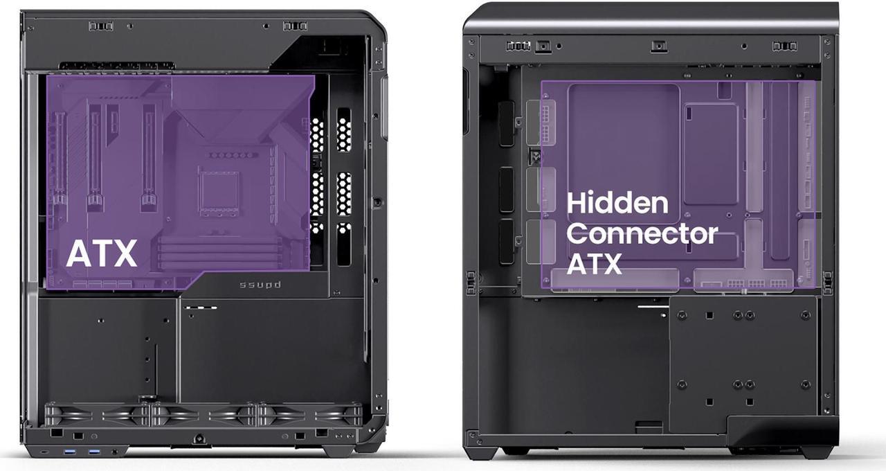 Alt view image 7 of 7 - SSUPD Xhuttle Black ATX Mid Tower Gaming Case, with a dual - chamber design, Panoramic Tempered Glass ,Vertical GPU Airflow, Includes 3 x 120mm ARGB Reverse Fan, RGB Strip