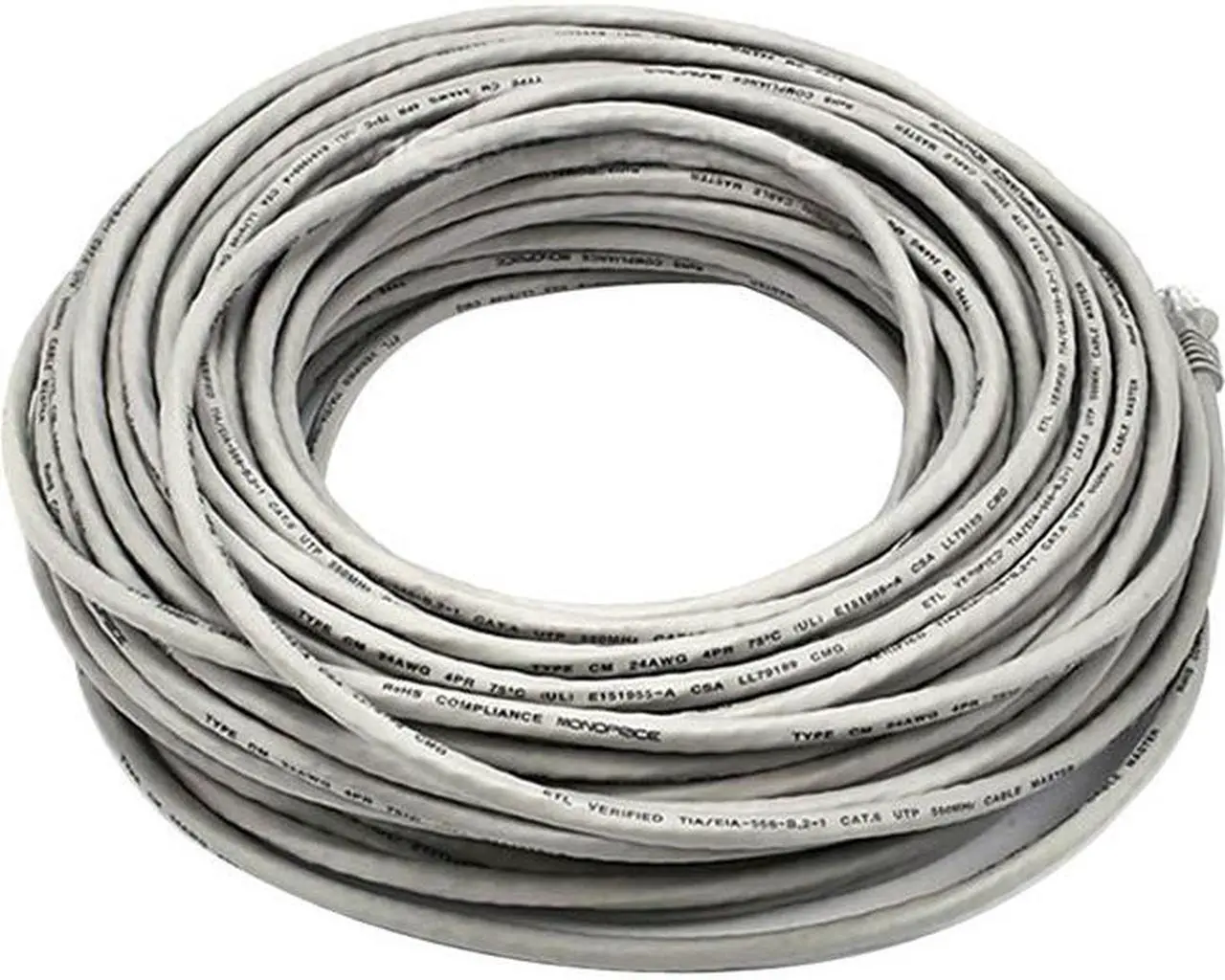 Alt view image 3 of 18 - Monoprice Cat5e Ethernet Patch Cable - 100 Feet - Gray | Network Internet Cord - RJ45, Stranded, 350Mhz, UTP, Pure Bare Copper Wire, 24AWG