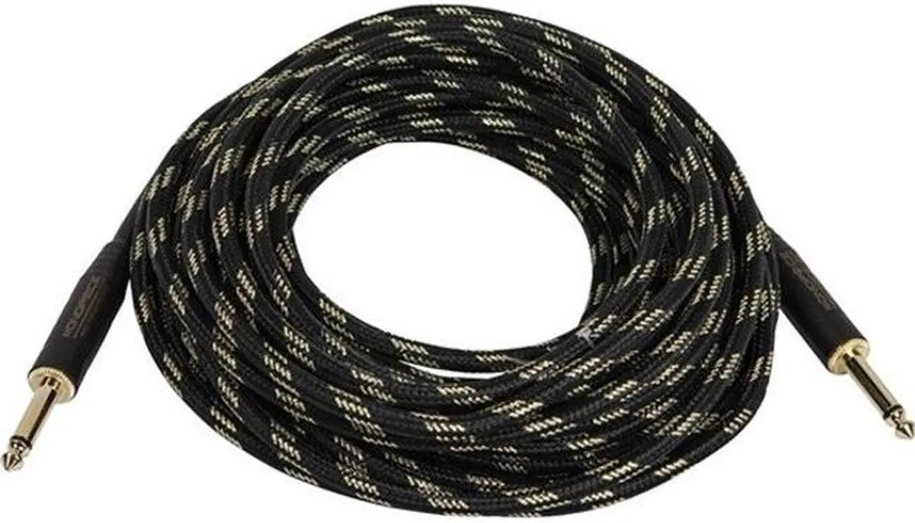 Alt view image 3 of 8 - Monoprice Braided Cloth 1/4 Inch (TS) Male 20AWG Instrument Cable Cord - 35 Feet- Black (Gold Plated)