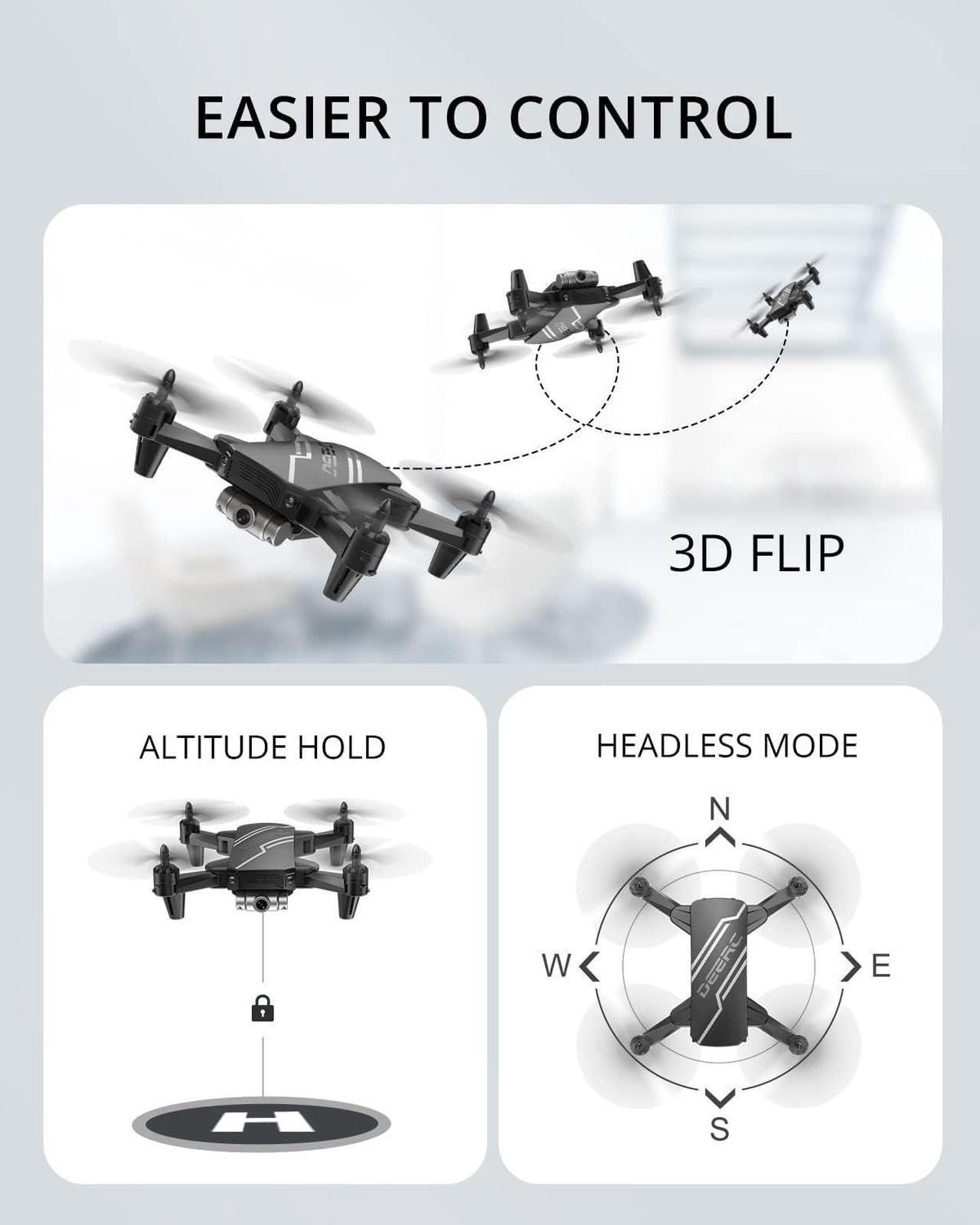 Alt view image 6 of 7 - DEERC D20 Mini Drone for Kids with 720P HD FPV Camera, Altitude Hold, Headless Mode, One Key Start, Speed Adjustment, 3D Flips, 2 Batteries + Storage Case, Black