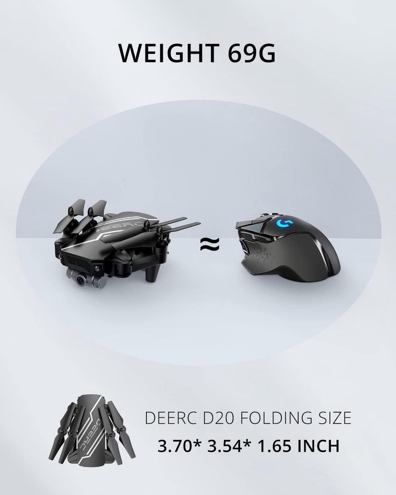 Alt view image 5 of 7 - DEERC D20 Mini Drone for Kids with 720P HD FPV Camera, Altitude Hold, Headless Mode, One Key Start, Speed Adjustment, 3D Flips, 2 Batteries + Storage Case, Black