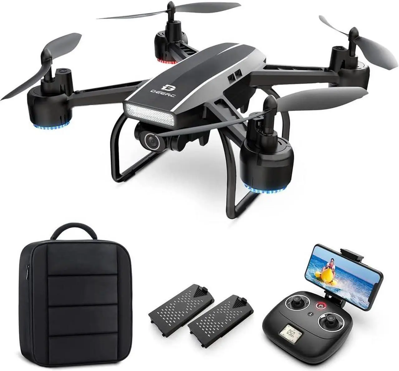 Main image of DEERC D50 Drone with Camera for Adults 2K Ultra HD FPV Live Video Wide Angle, Altitude Hold, Headless Mode, Gesture Selfie, Waypoints Functions RC Quadcopter with 2 Batteries and Backpack,1Piece, Blac