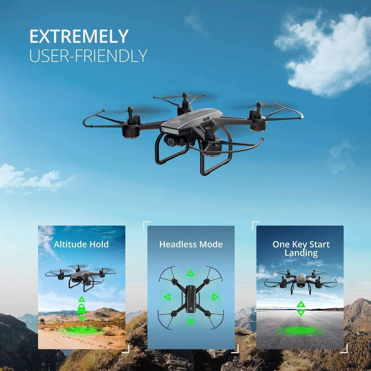 Alt view image 5 of 6 - DEERC D50 Drone with Camera for Adults 2K Ultra HD FPV Live Video Wide Angle, Altitude Hold, Headless Mode, Gesture Selfie, Waypoints Functions RC Quadcopter with 2 Batteries and Backpack,1Piece, Blac