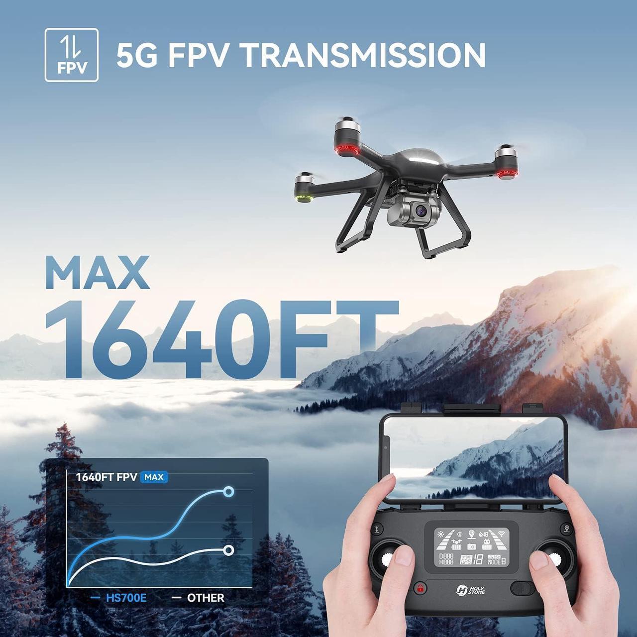 Alt view image 3 of 7 - Holy Stone HS700E 4K UHD Drone with EIS Anti Shake 130°FOV Camera for Adults, GPS Quadcopter with 5GHz FPV Transmission, Brushless Motor, Easy Auto Return Home, Follow Me and Outdoor Carrying Case