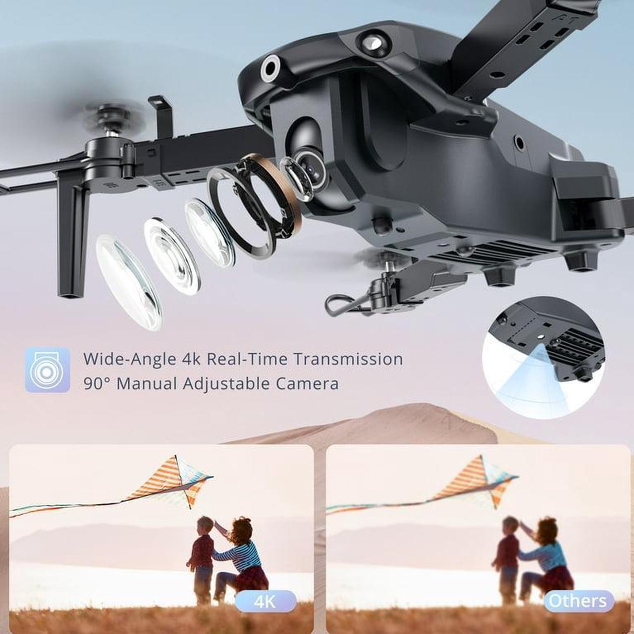 Alt view image 4 of 7 - 1812 RC Drone with 4K HD Camera for Kids Remote Control Quadcopter One Key Return Home Opticle Flow Opsitioing Best Drone for Children Play Color Black