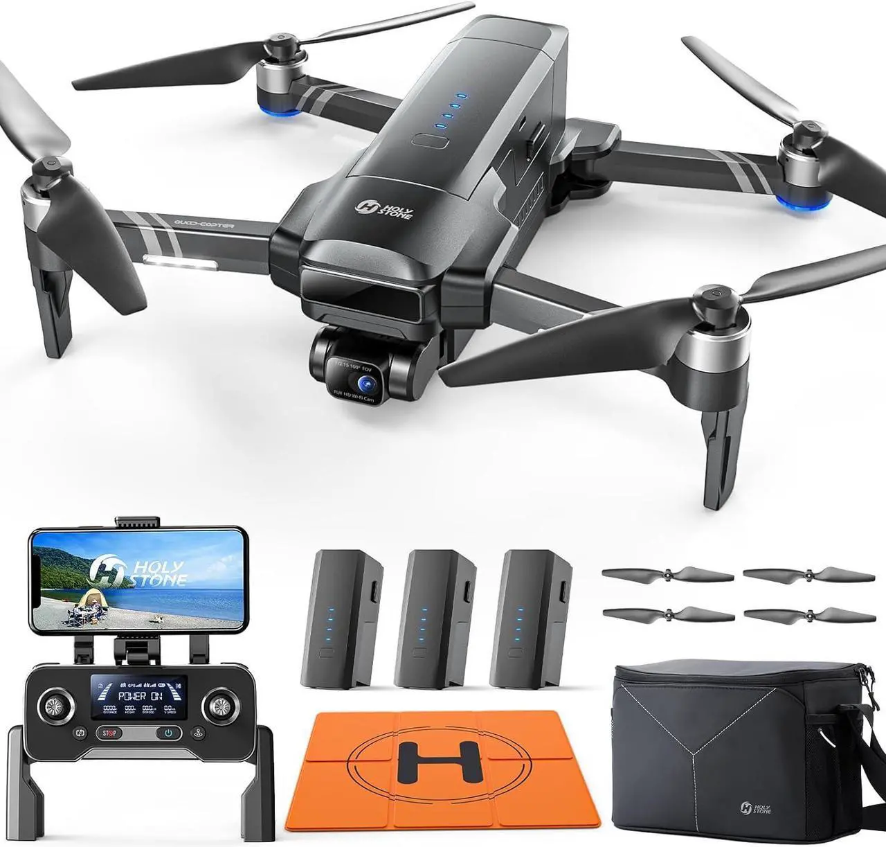 Main image of Holy Stone HS600 Drones with Camera for Adults 4K, FAA Remote ID Compliant, 2-Axis Gimbal & EIS Anti Shake, 3 Batteries 84-Min Flight Time, 10000 FT Range Transmission, 4K/30FPS, Drone Landing Pad