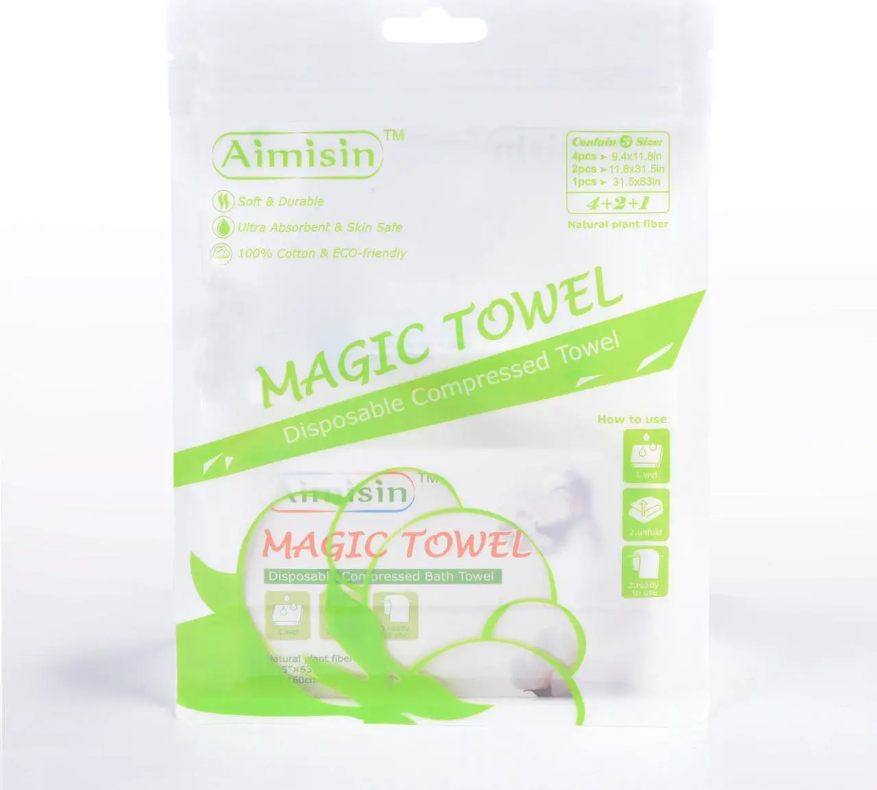 Alt view image 2 of 7 - Aimisin Compressed Towels Disposable Thick Soft Durable Towels 100% Cotton for Home Bathroom Travel Camping 3 Size in 1, Contains 4 Face Towel, 2 Big Towel, 1 Bath Towel