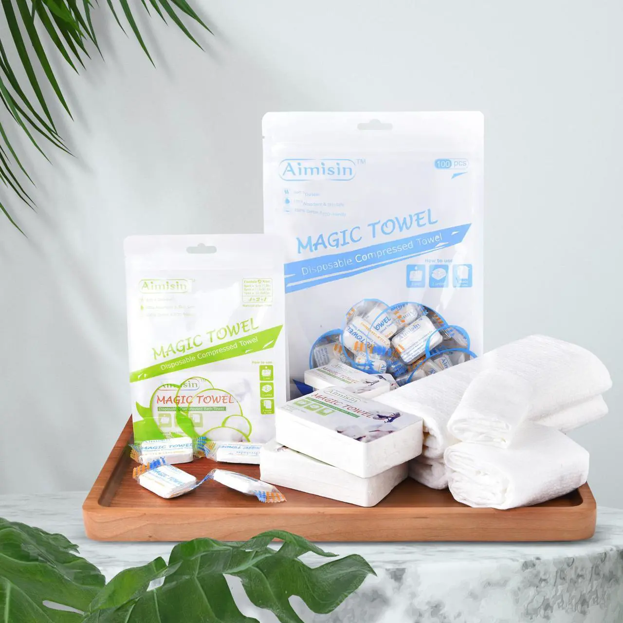 Alt view image 7 of 7 - Aimisin Compressed Towels Disposable Thick Soft Durable Towels 100% Cotton for Home Bathroom Travel Camping 3 Size in 1, Contains 4 Face Towel, 2 Big Towel, 1 Bath Towel