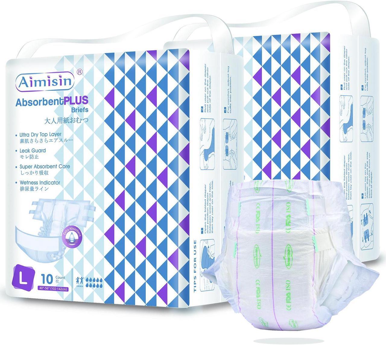 Main image of Aimisin Super Absorbency Adult Diaper, Incontinence Diapers with Tabs Men Women, 20ct Large