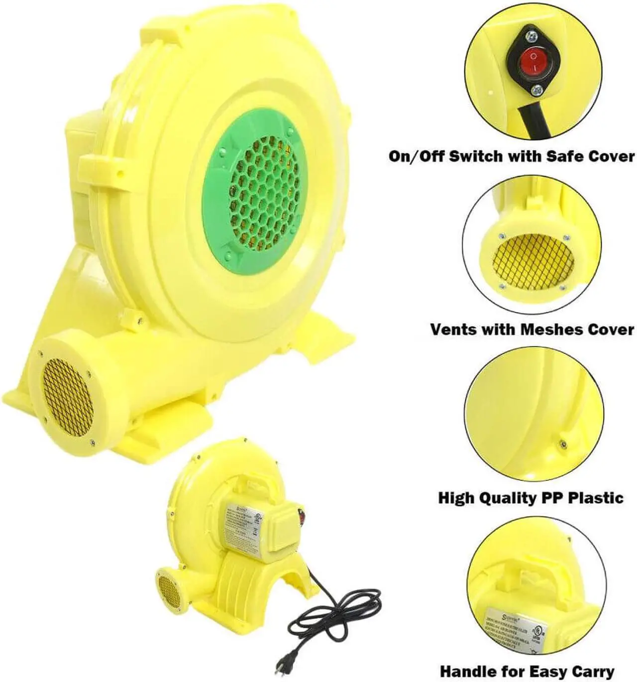 Main image of Air Blower Pump Fan 350Watt with Handle For Iatable Bounce House Slide Castle