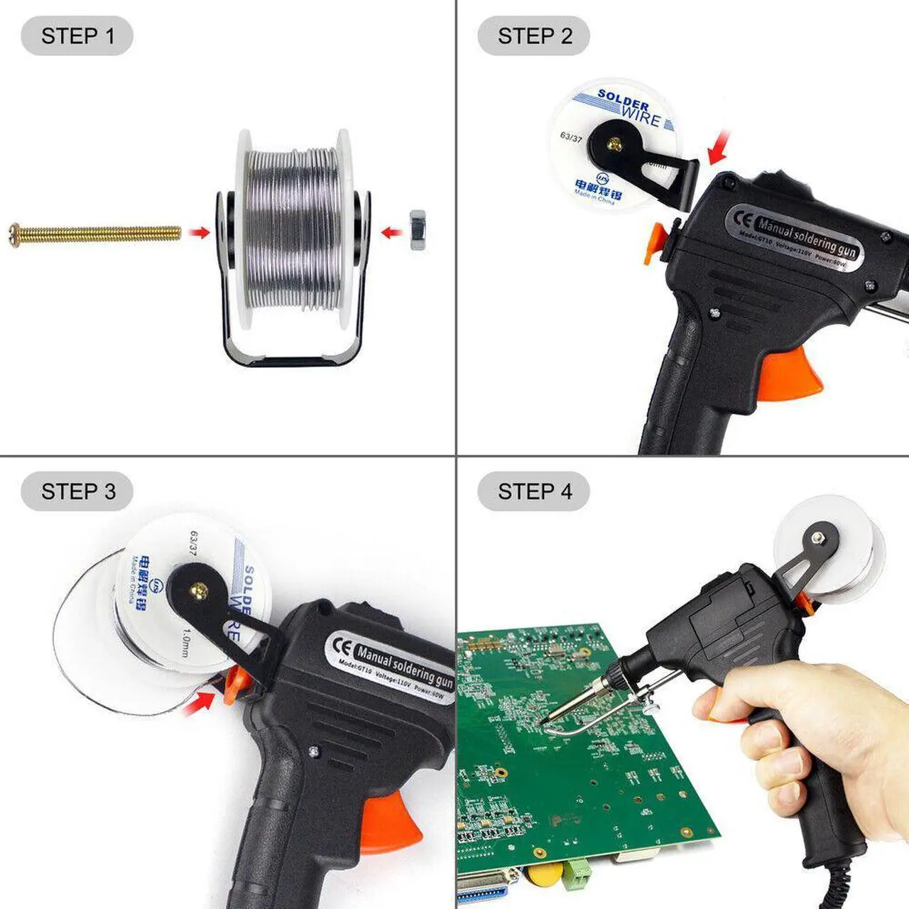 Alt view image 6 of 6 - Auto Electric Soldering Iron  Kit 110V 60W Welding Tool With Solder Wire Tin