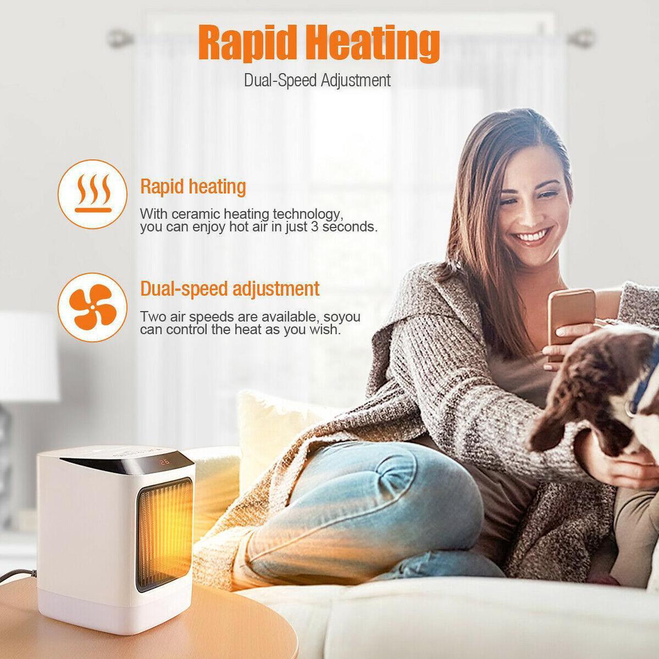 Alt view image 6 of 7 - 800W Electric Space Fast Heater Fan Portable Home Office Timer Thermostat+Remote