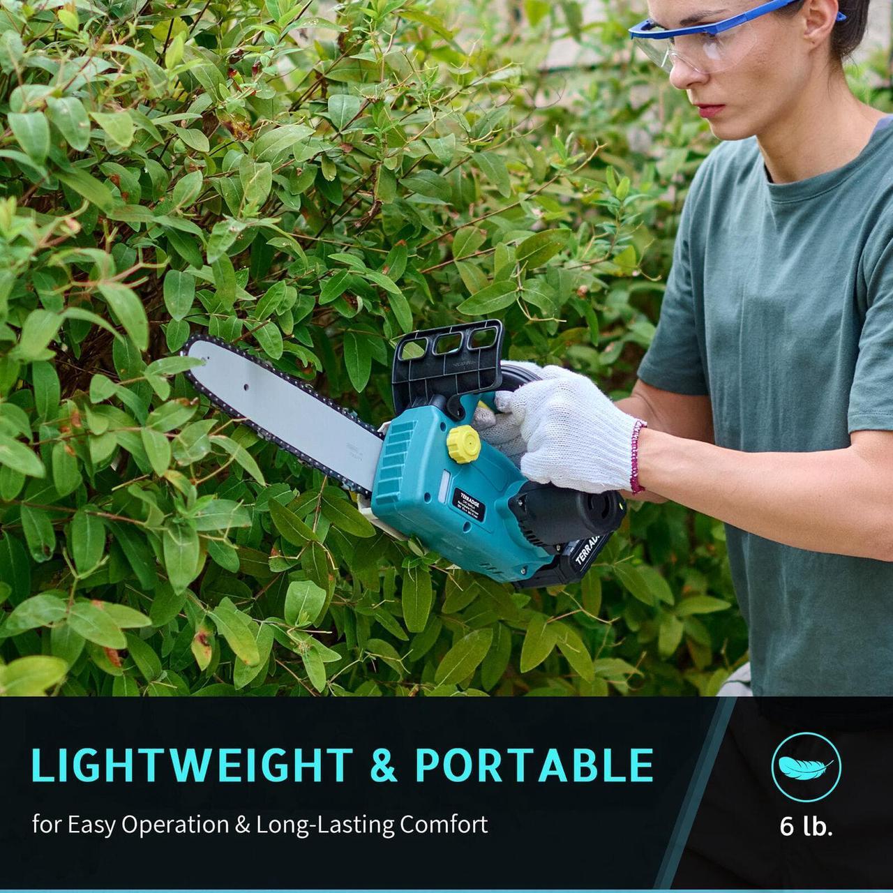 Alt view image 3 of 6 - Electric Chainsaw 10in Cordless Chainsaw for Gardening Woodwork Hedge Trimming