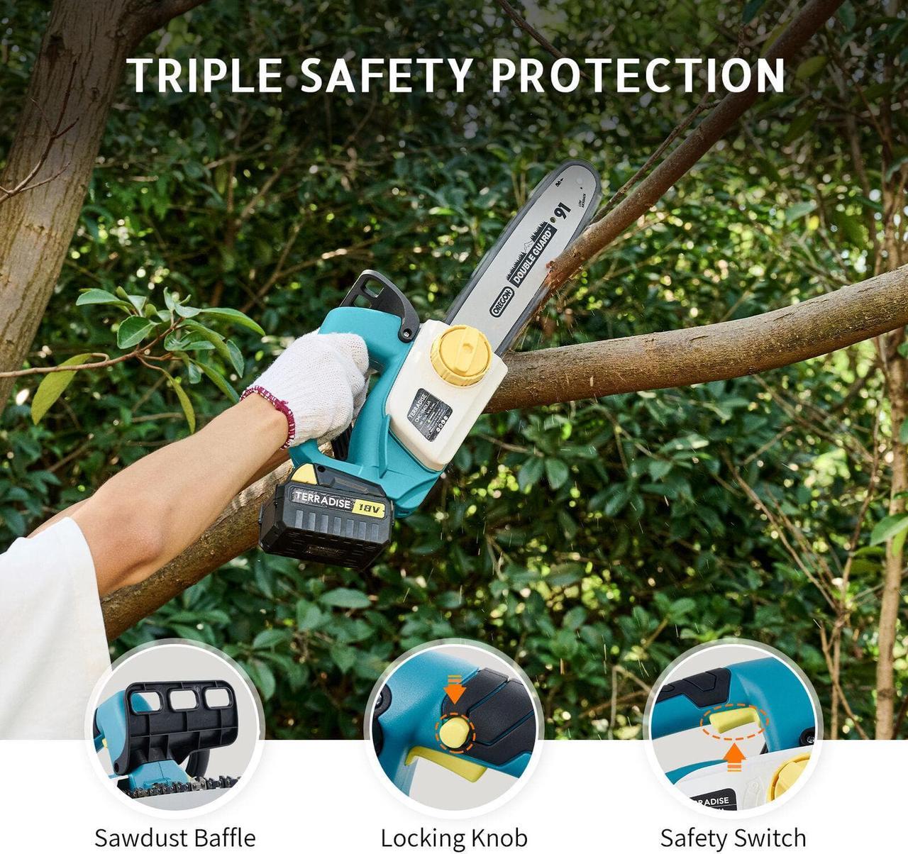 Alt view image 4 of 6 - Electric Chainsaw 10in Cordless Chainsaw for Gardening Woodwork Hedge Trimming