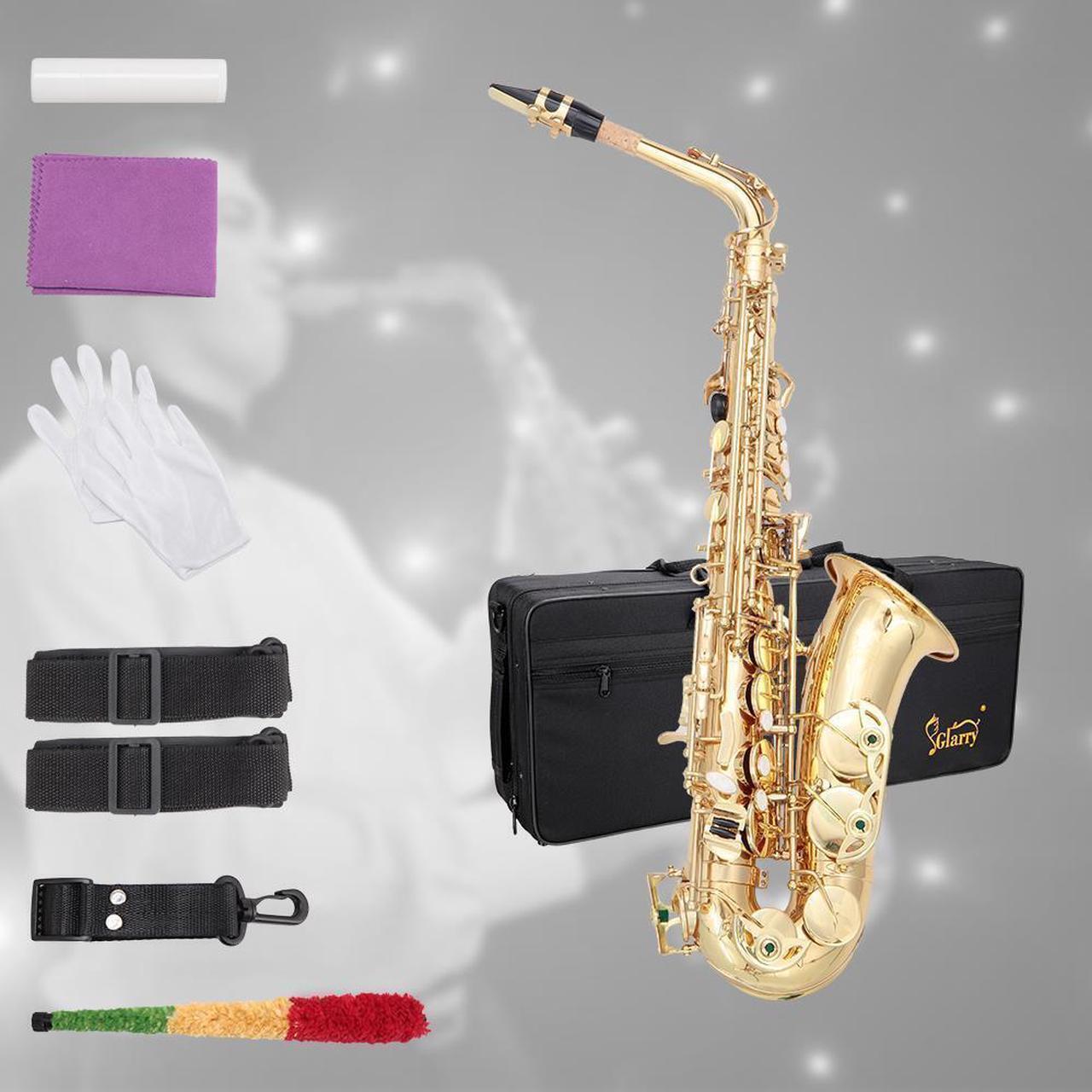 Alt view image 2 of 5 - Saxophone Eb Sax Alto E Flat Brass With Accessories Brass Golden
