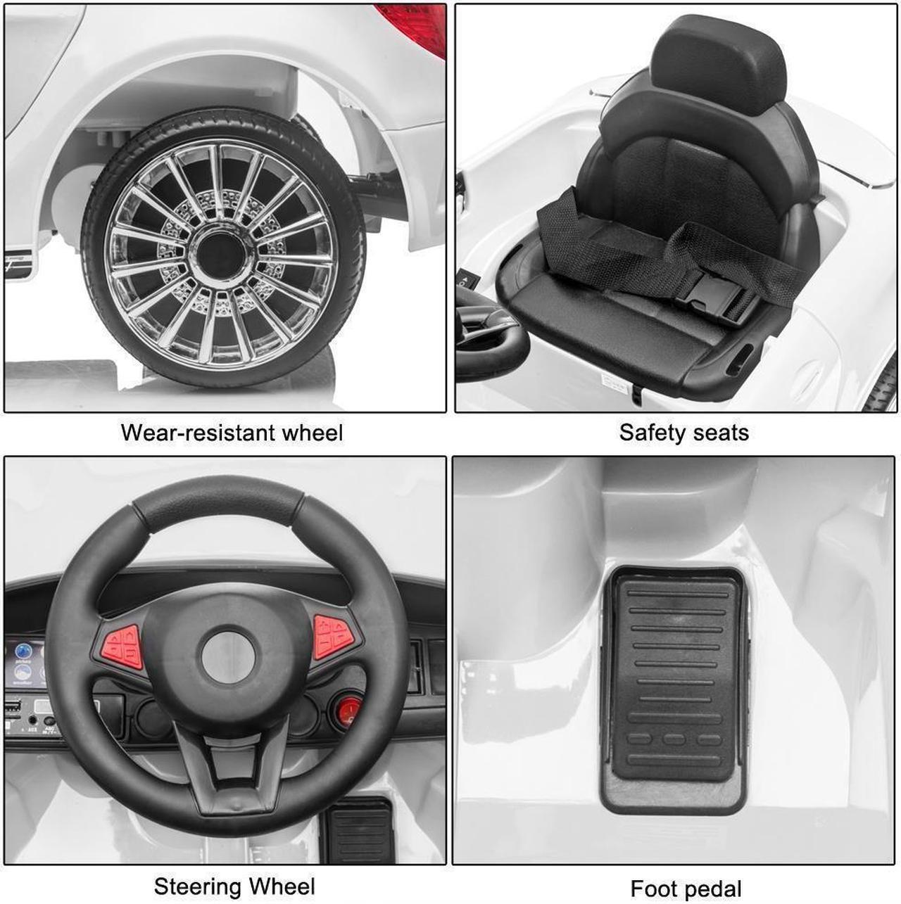 Alt view image 4 of 7 - White 12V Kids Ride On Car Electric Car W/ USB MP3 Player LED Lights Remote