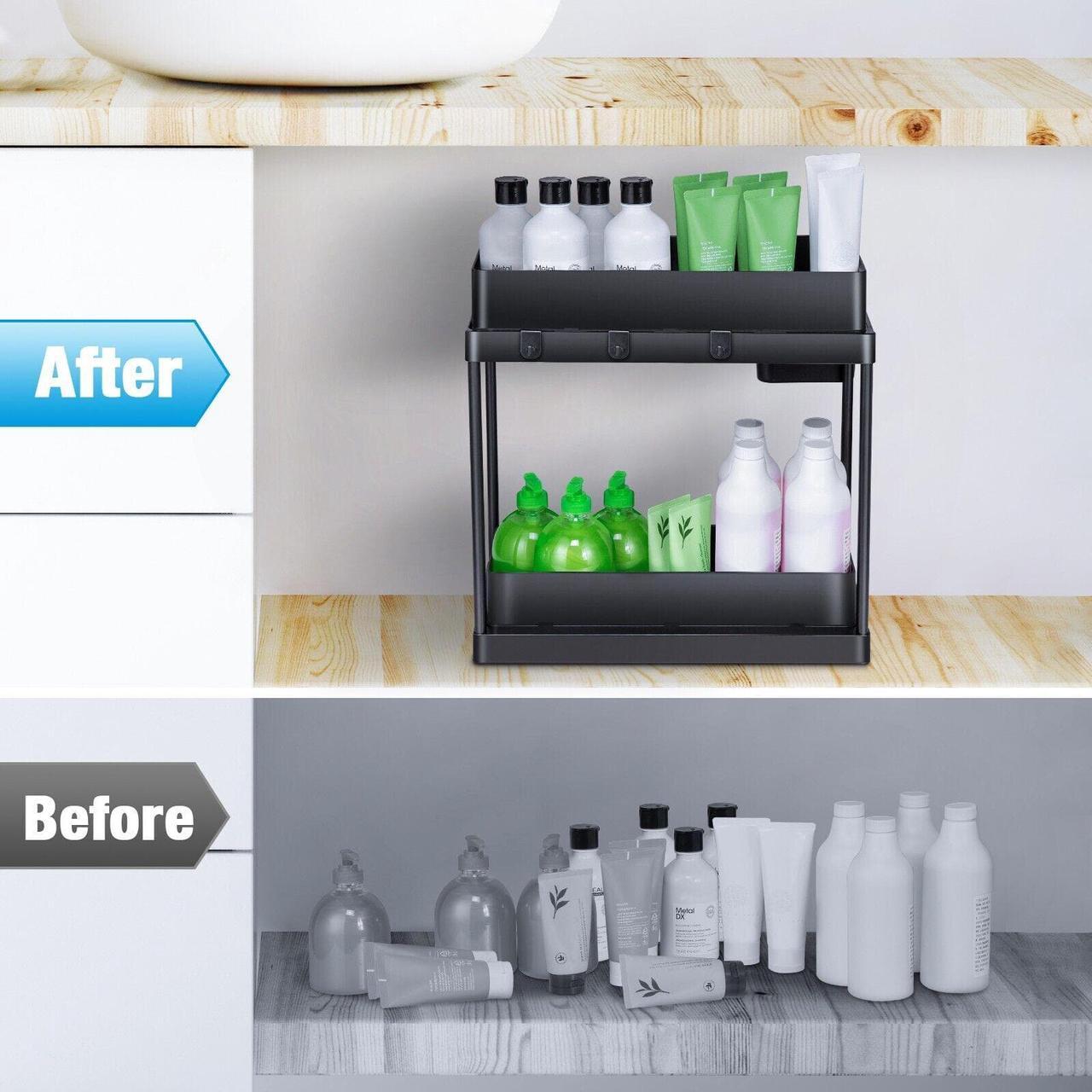 Alt view image 2 of 6 - 2-Tier Pull Out Under Sink Cabinet Organizer Multi-purpose Under Sink Shelf