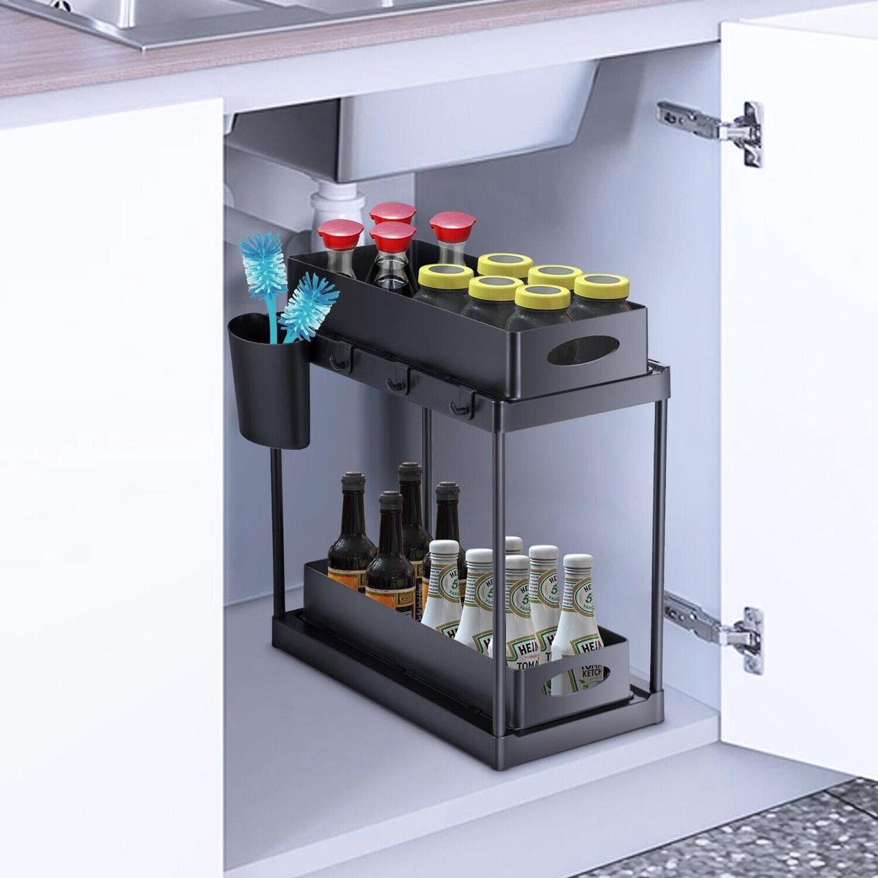 Alt view image 3 of 6 - 2-Tier Pull Out Under Sink Cabinet Organizer Multi-purpose Under Sink Shelf