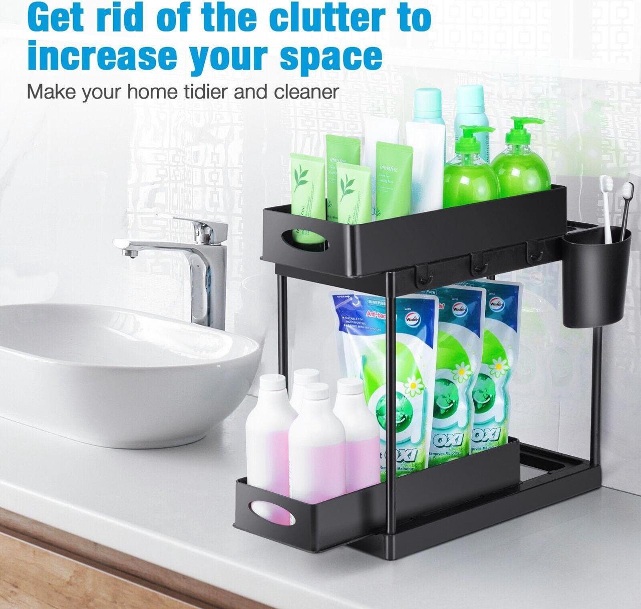 Alt view image 6 of 6 - 2-Tier Pull Out Under Sink Cabinet Organizer Multi-purpose Under Sink Shelf