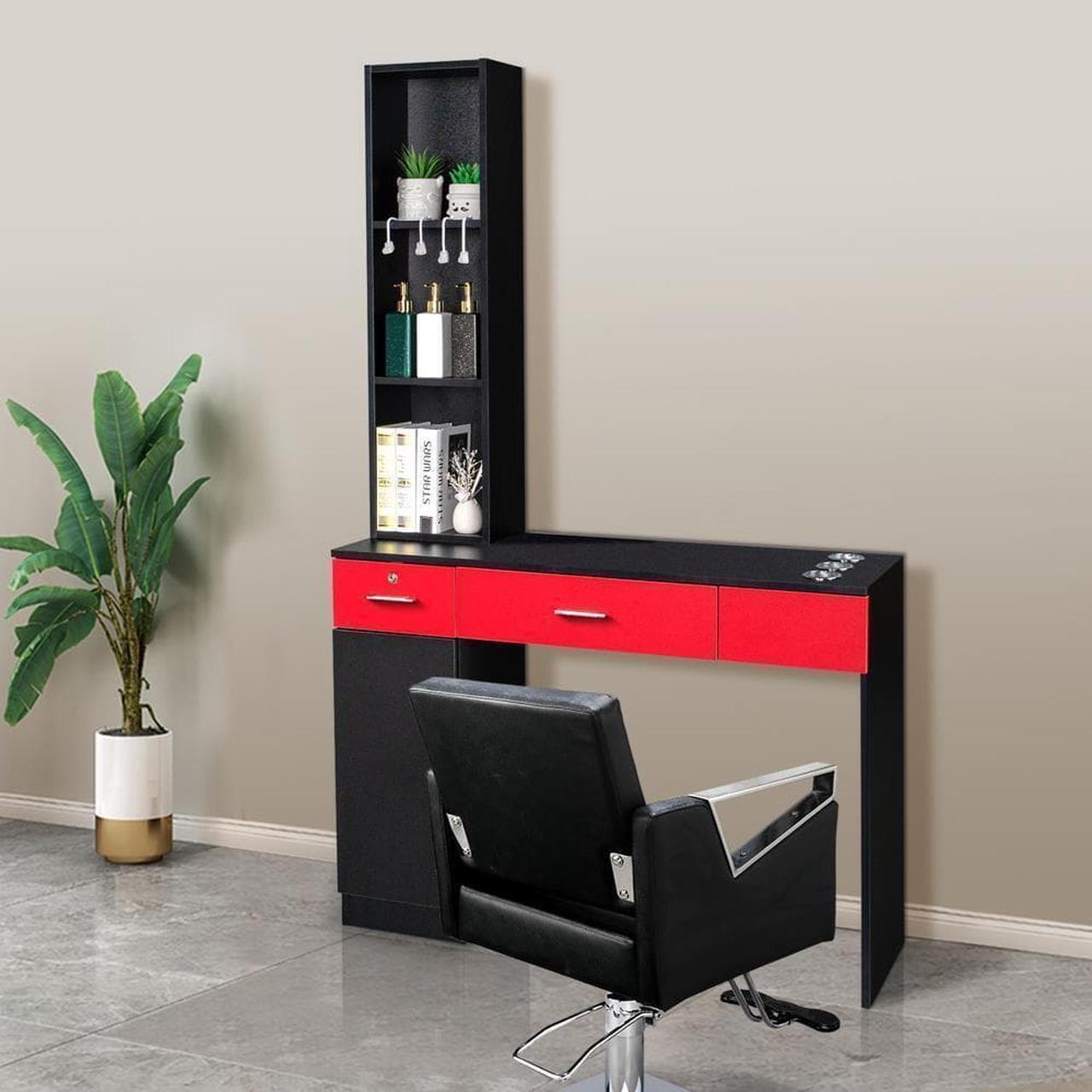 Main image of Wall Mount Salon Ston, Barber Storage Cabinet with 3 Hair Dryer Holders