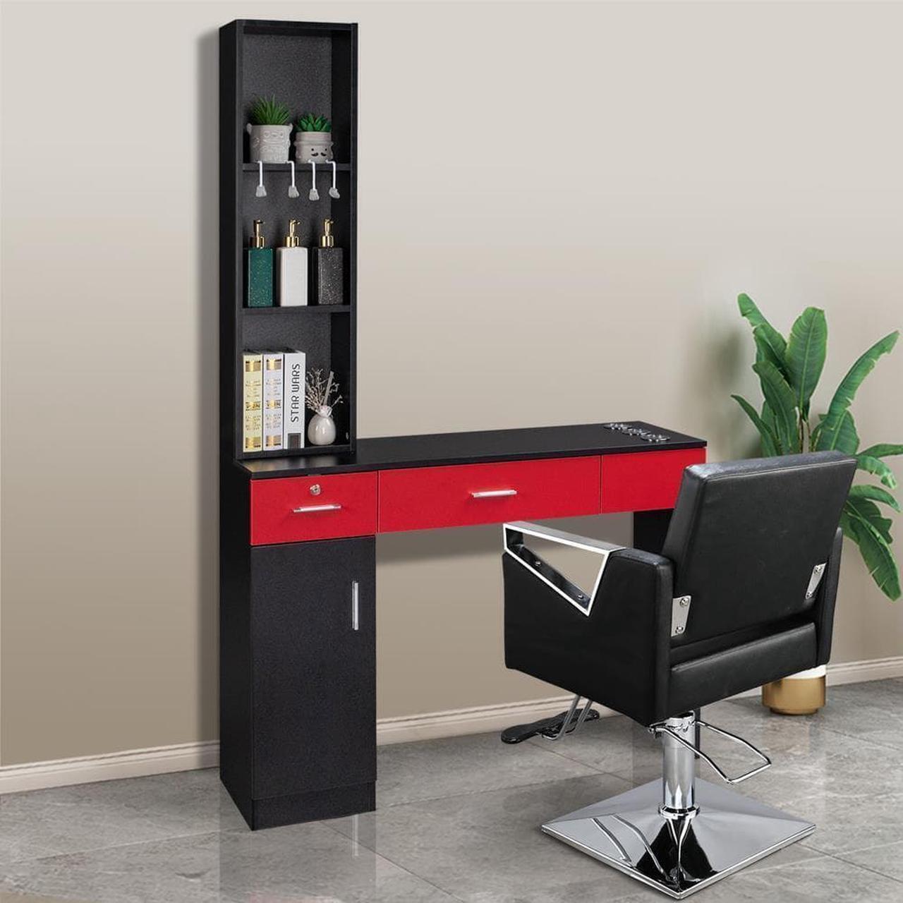 Alt view image 5 of 7 - Wall Mount Salon Ston, Barber Storage Cabinet with 3 Hair Dryer Holders