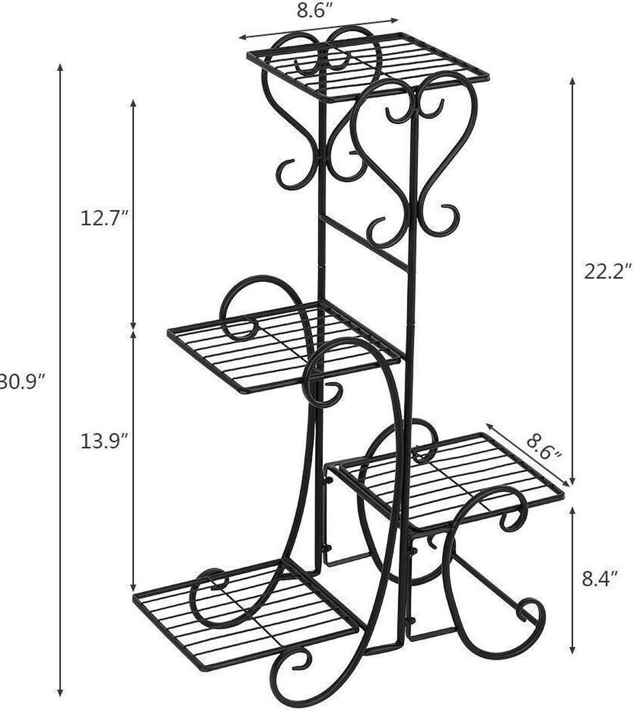 Alt view image 6 of 6 - Iron Metal Plant Stand Holds 4 Flower Pot Rack Indoor Outdoor Black USA