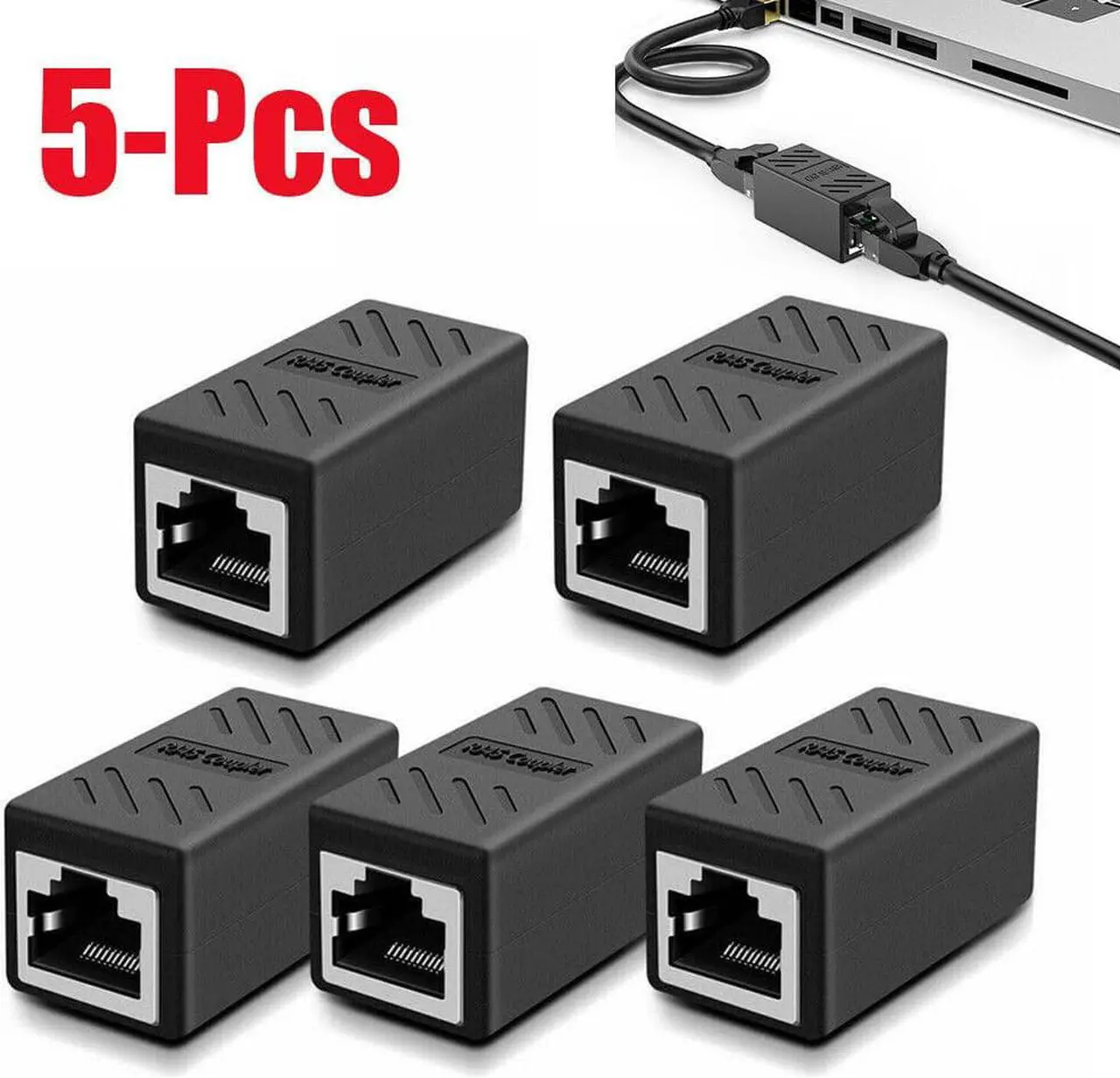 Main image of 5Pc RJ45 Network Splitter Adapter Female CAT 7 6 5E LAN Ethernet Cable Connector