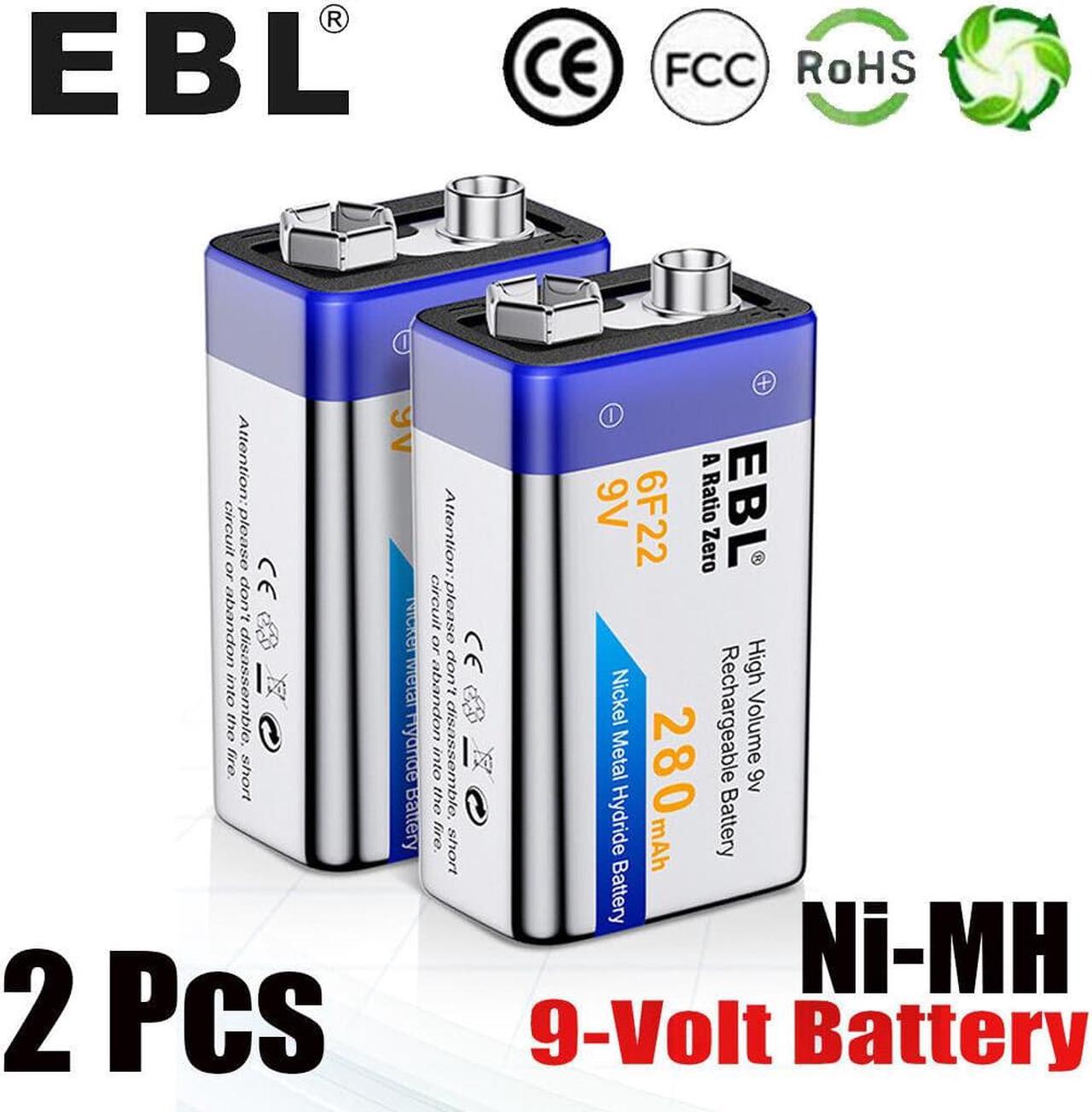 Main image of 2x   280mAh 9 Volt Rechargeable 9V 6F22 Ni-MH Batteries for Smoke Detector