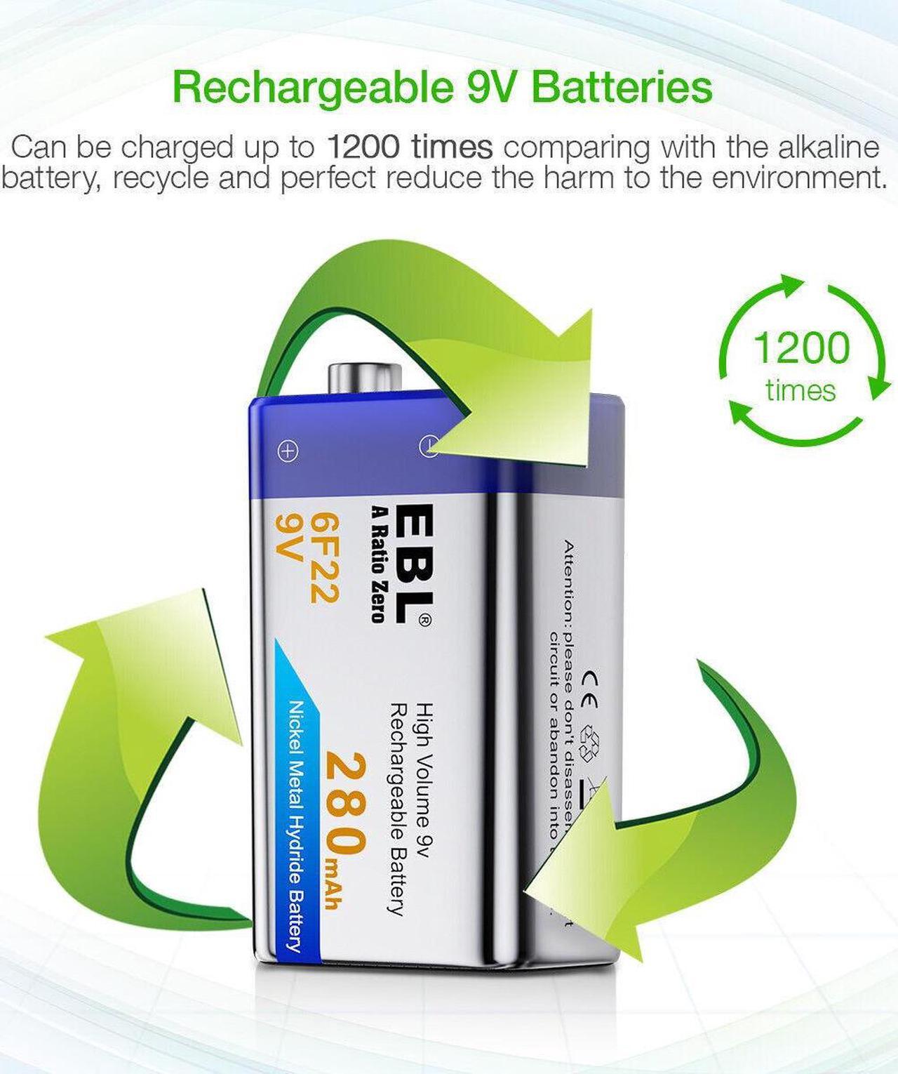 Alt view image 4 of 7 - 2x   280mAh 9 Volt Rechargeable 9V 6F22 Ni-MH Batteries for Smoke Detector