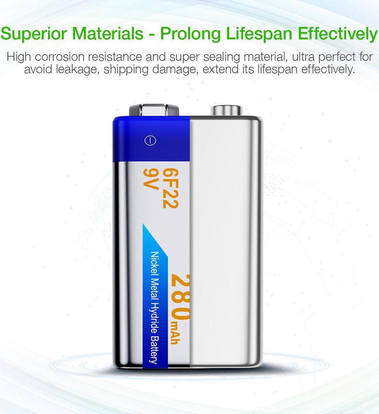 Alt view image 6 of 7 - 2x   280mAh 9 Volt Rechargeable 9V 6F22 Ni-MH Batteries for Smoke Detector