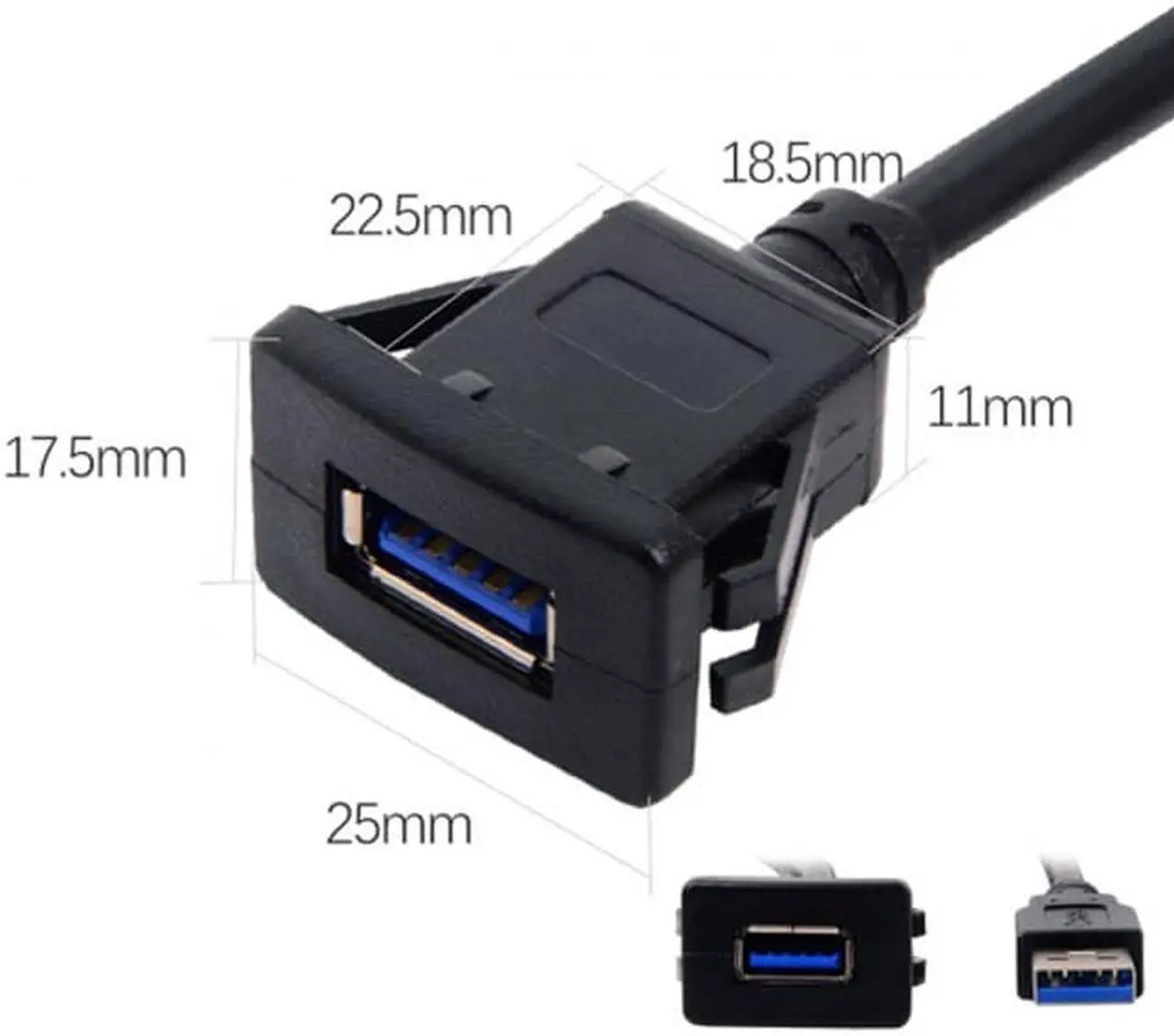 Alt view image 3 of 5 - Jimier 1m Waterproof Single USB 3.0 Extension Latch Mount Car AUX Cable for Dashboard Panel U3-030-1P