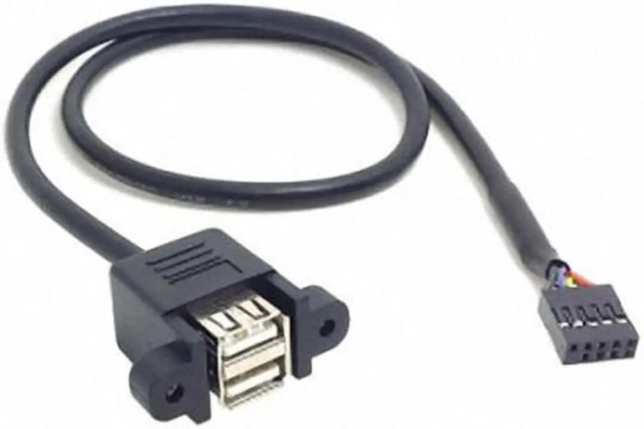 Alt view image 5 of 6 - CY 50cm Stackable Dual USB 2.0 A Type Female to Motherboard 9 Pin Header Cable with Screw Panel Holes U2-256