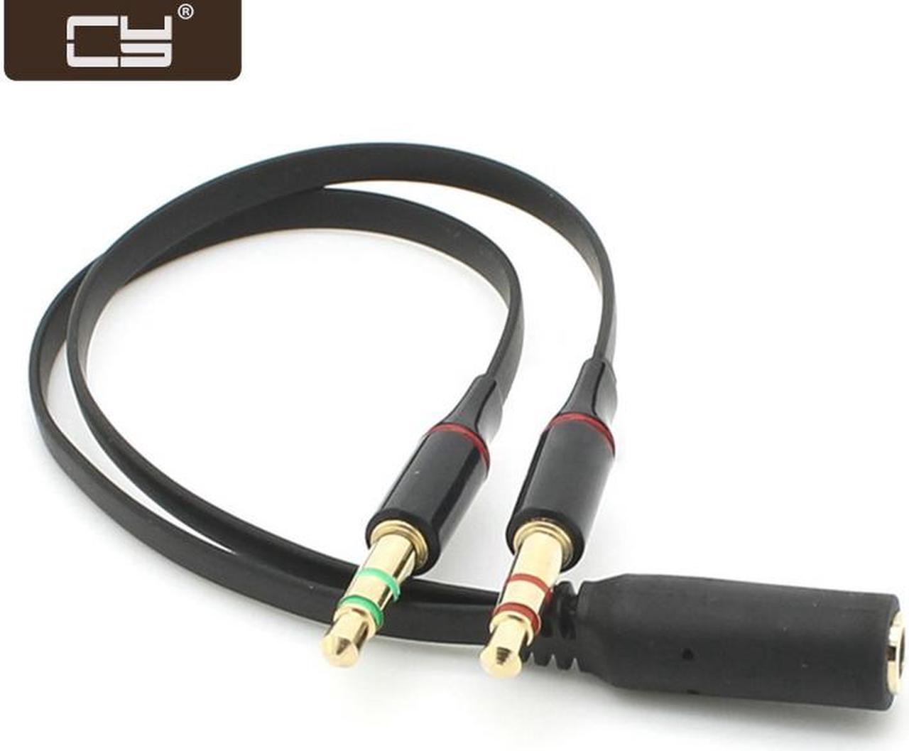 Main image of CY Black Dual 3.5mm Male to Single Female Headphone Microphone Audio Splitter Cable for Cell Phone & Tablet & Laptop RC-122-BK