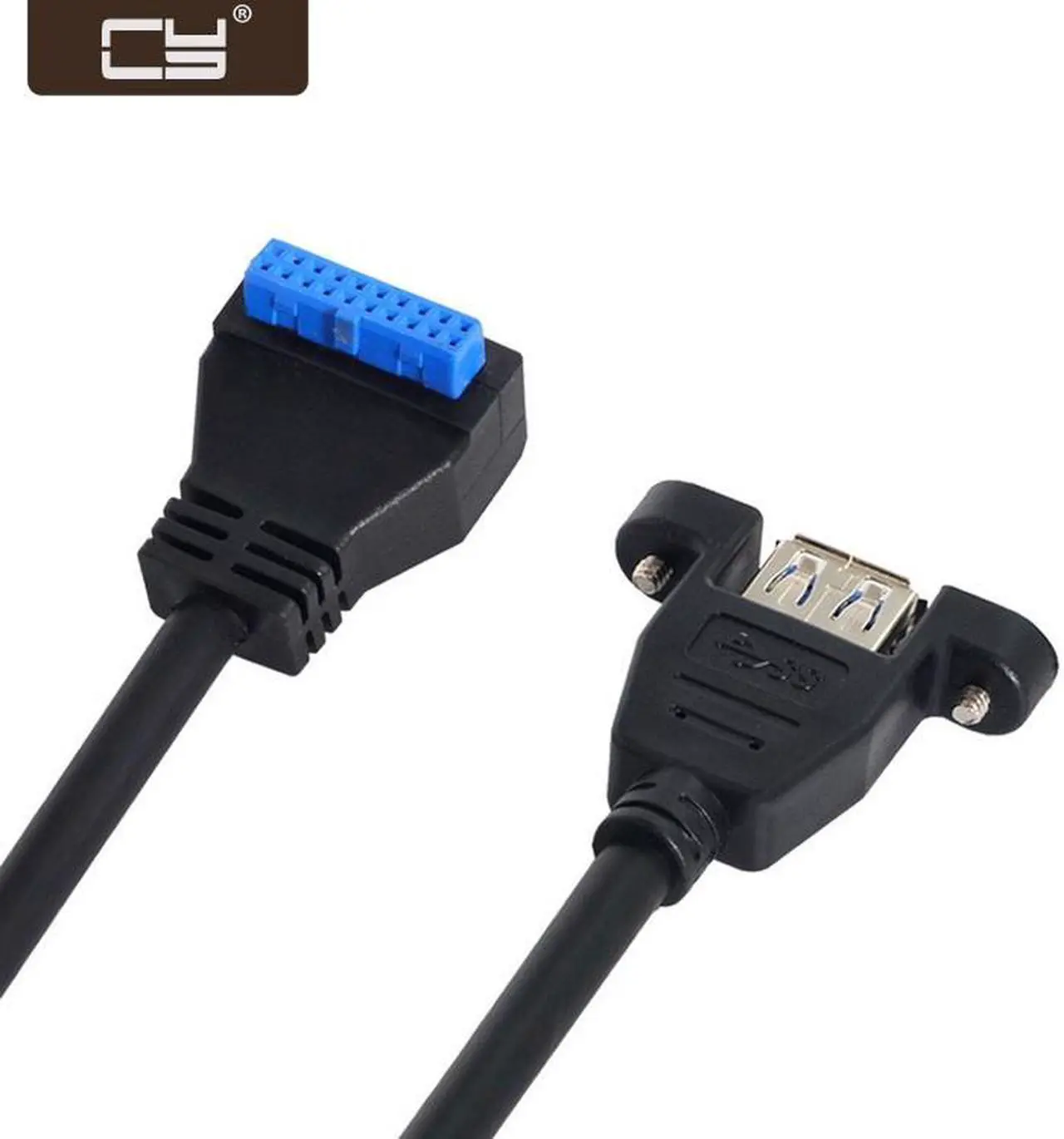 Main image of CY USB 3.0 Single Port A Female Screw Mount Type to Down Angled Motherboard 20pin Header Cable 90 Degree U3-384-DN