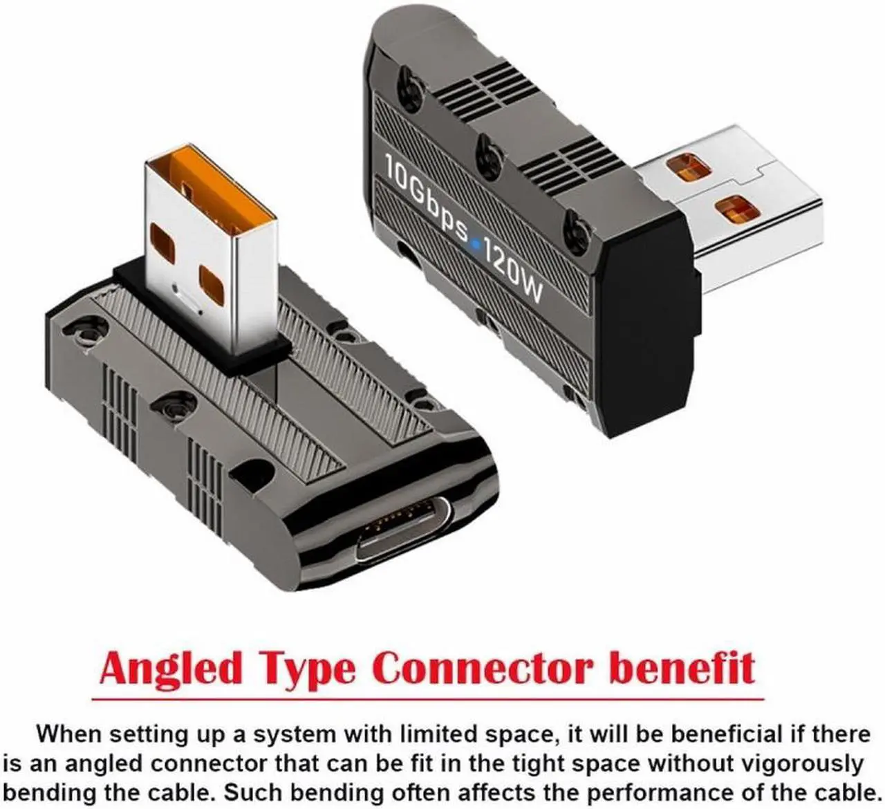 Alt view image 5 of 7 - Xiwai USB-C USB 3.1 Type C Female to USB 3.0 Type-A Male 90 Degree Right Angled Low Profile Type 10Gbps Data 120W Power Adapter Mecha Cyberpunk Style