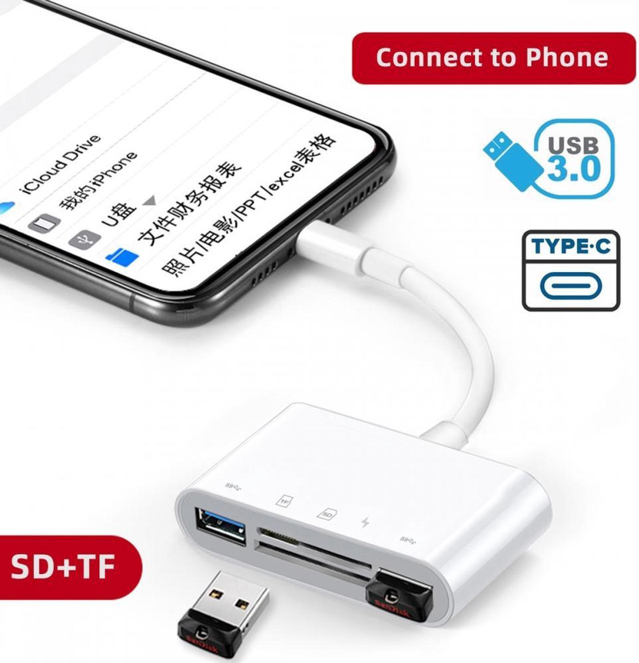 Alt view image 2 of 7 - Xiwai USB 2.0 Type C USB-C to TF Micro SD SDXC Dual USB3.0 Female Card Reader PD 27W Adapter for Laptop Tablet Phone