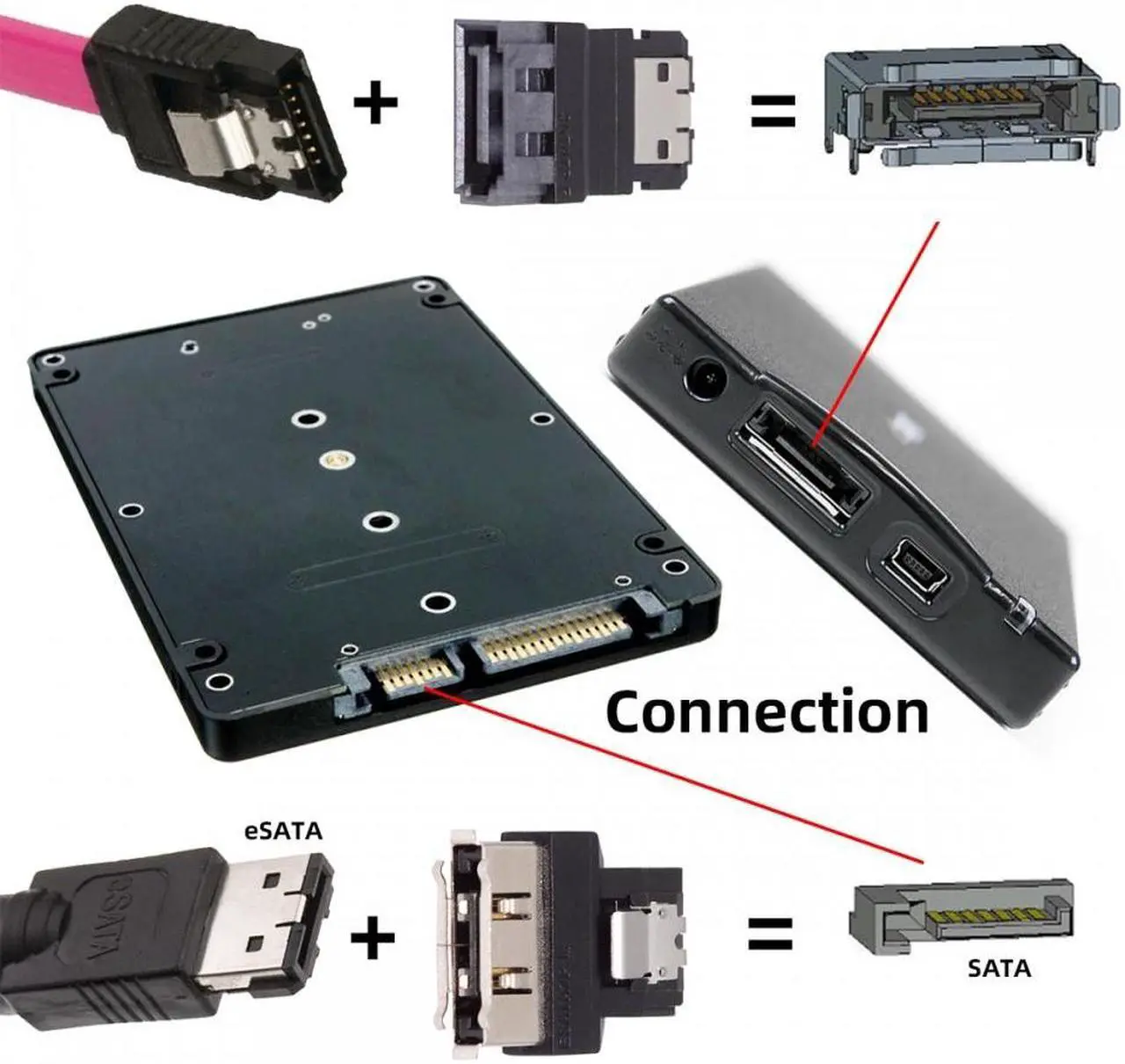 Alt view image 3 of 6 - Jimier 2pcs/lot SATA 7Pin Male to ESATA Female & External ESATA to SATA Adapter Extender for SSD Disk
