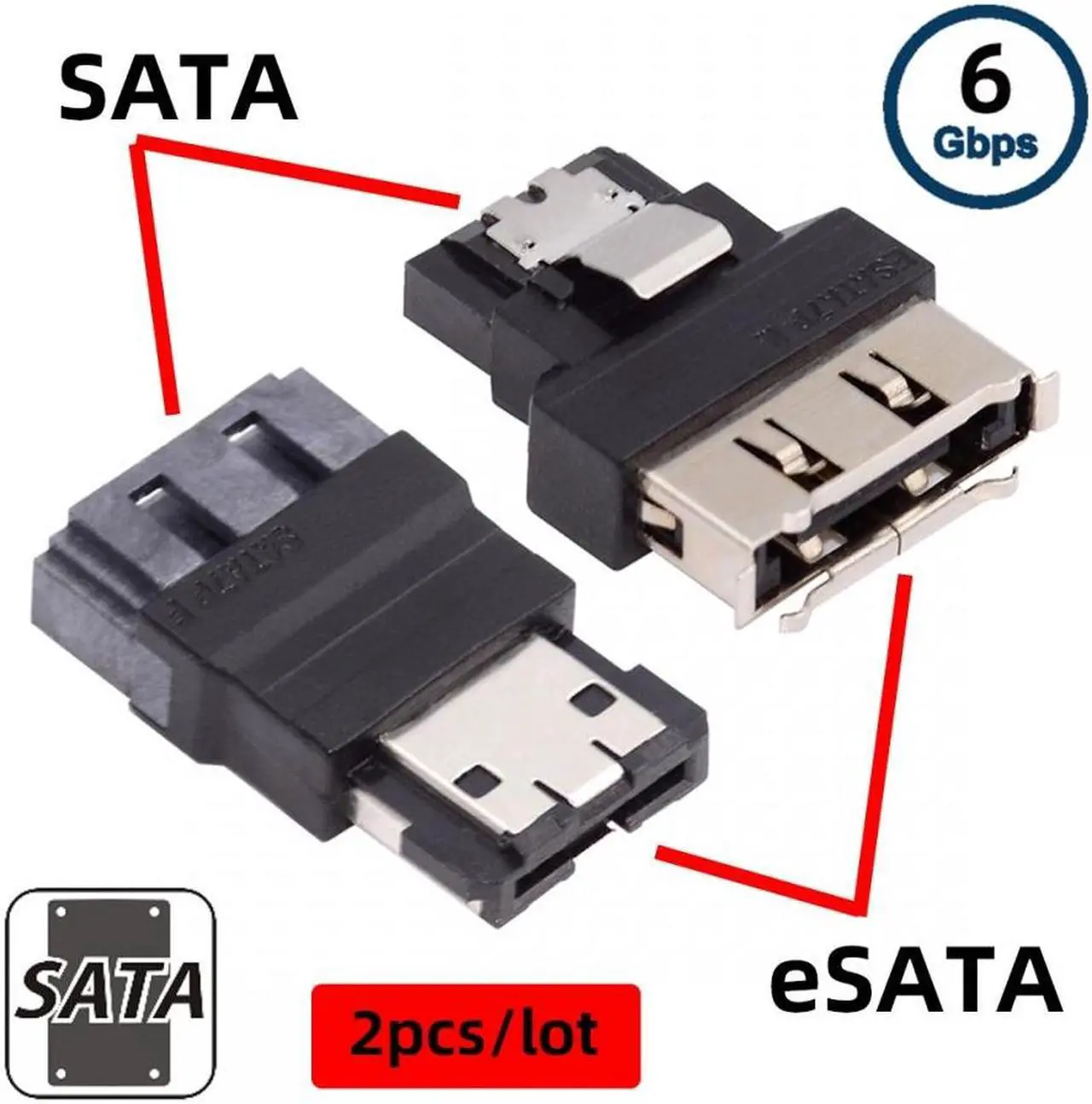Alt view image 4 of 6 - Jimier 2pcs/lot SATA 7Pin Male to ESATA Female & External ESATA to SATA Adapter Extender for SSD Disk